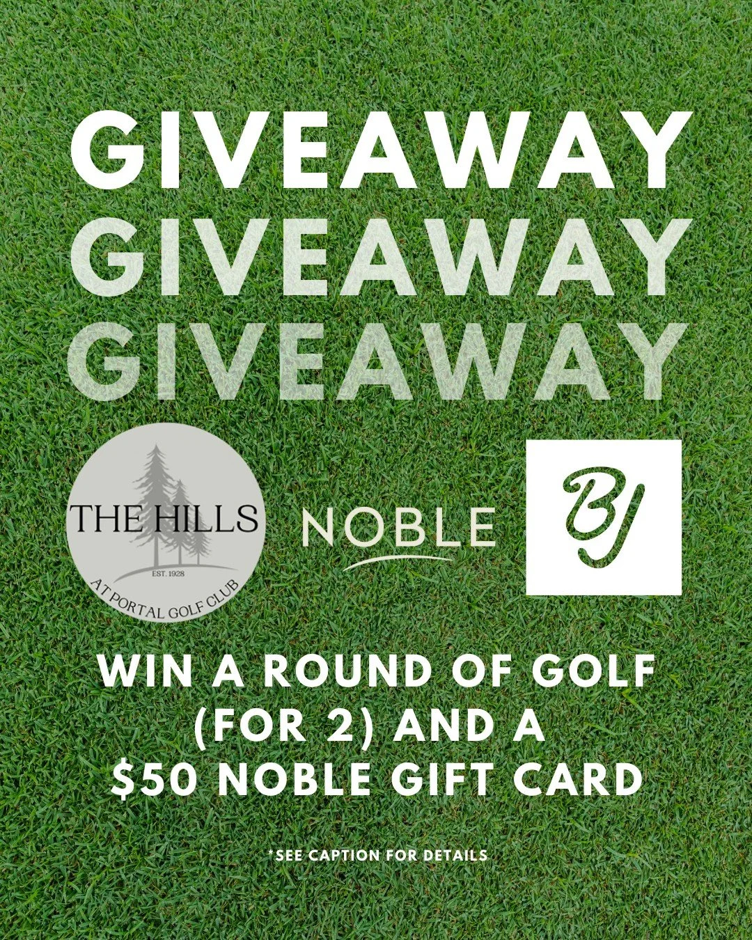 GIVEAWAY TIME! ✨⛳️

We&rsquo;ve teamed up with @thehillsatportal and @nobleatthehills to bring you the ultimate golf prize package!

Round of golf for 2 + a cart at The Hills at Portal (good until the end of 2026, valued at $250!)
A $50 Noble gift ca