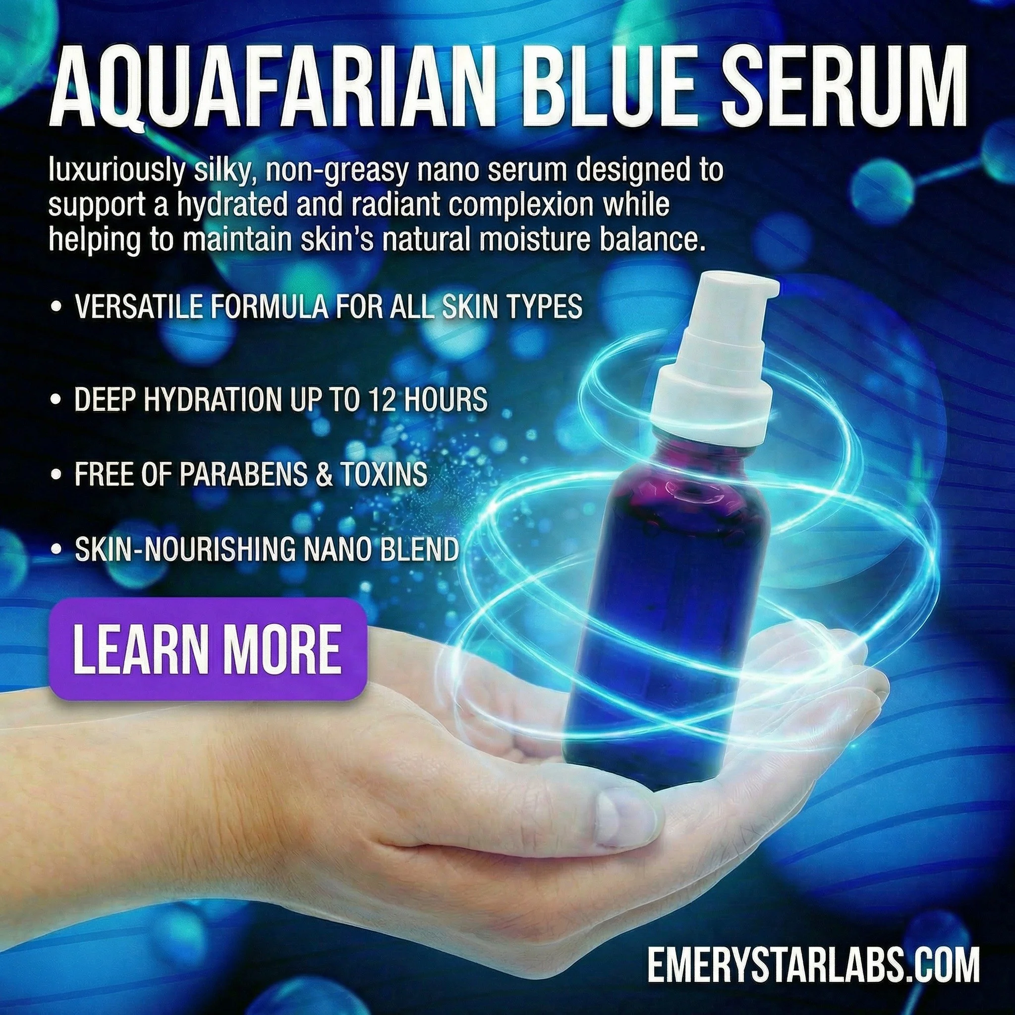 Give your skin the gift of radiance this Valentine's 💙✨

Aquafarian Blue Serum&mdash;a luxuriously silky, non-greasy nano formula designed for deep hydration, cellular nourishment, and all-day glow. Free of parabens and toxins, this versatile serum 