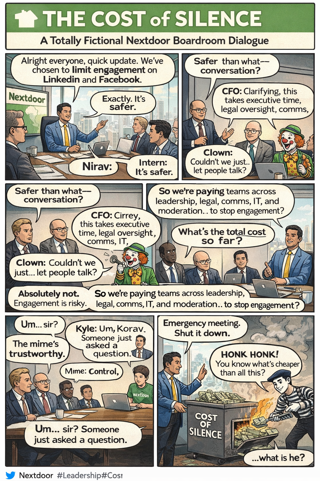 “The Cost of Silence” — A Totally Fictional #Nextdoor Boardroom Dialogue