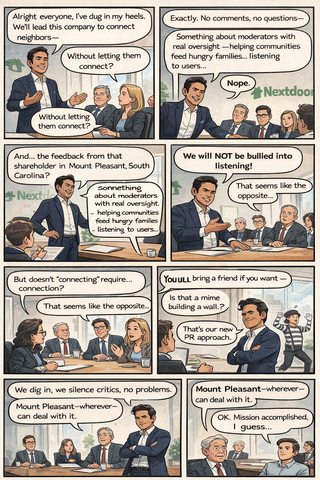 “Digging In” — A Totally Fictional #Nextdoor Boardroom Dialogue