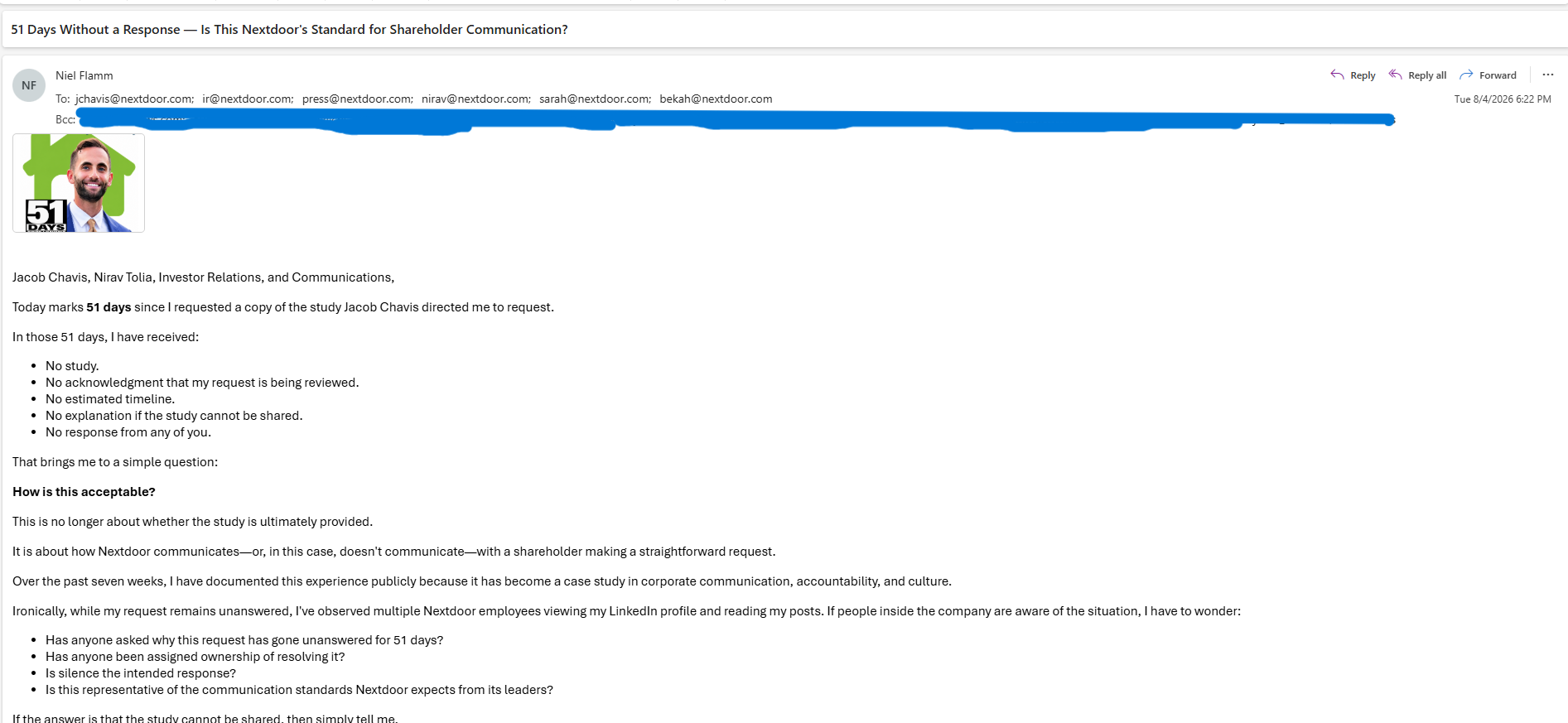 Day 51: Another Email Sent. The Question Remains the Same.