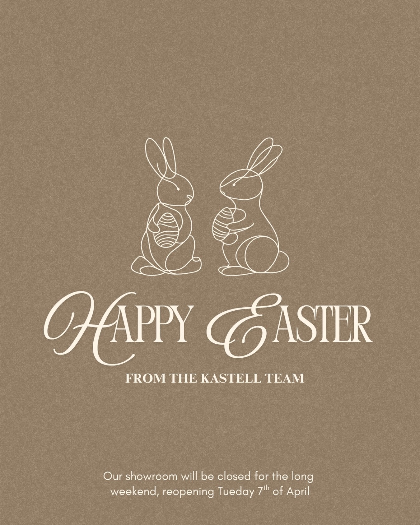 We hope everyone has a beautiful long weekend. 

Please be mindful our showroom is currently closed over the long weekend and will re-open on Tuesday 7th April as per our regular hours. 

Thank you and Happy Easter