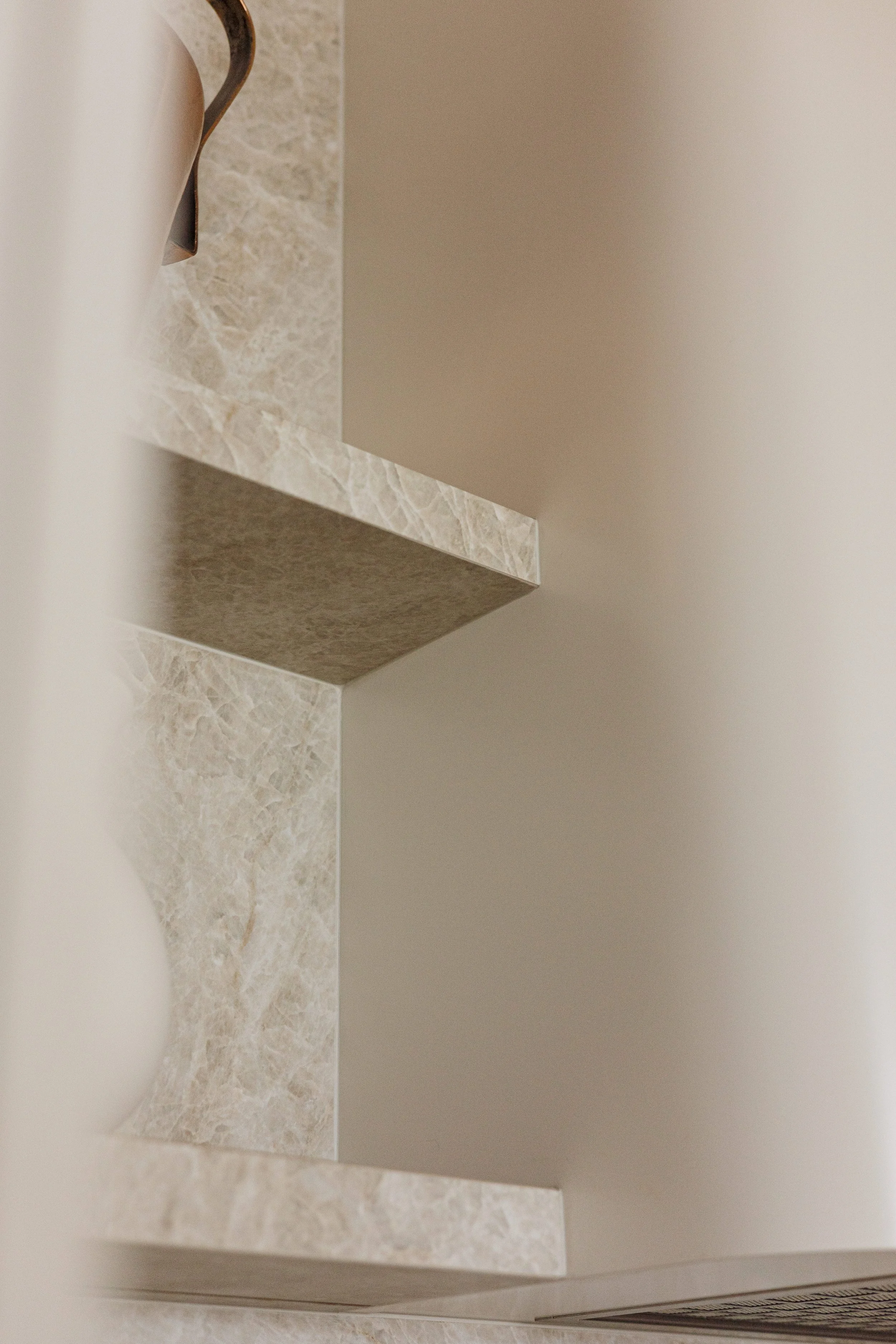 taj mahal stone range hood floating shelves