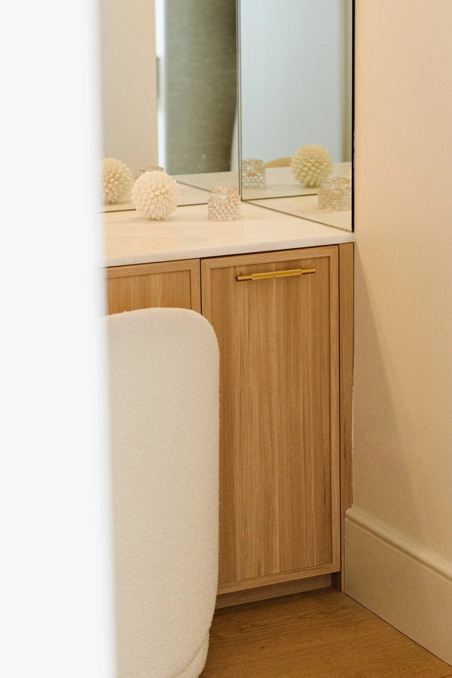 custom dressing table vanity for ensuite and walk-in robe featuring brass handles