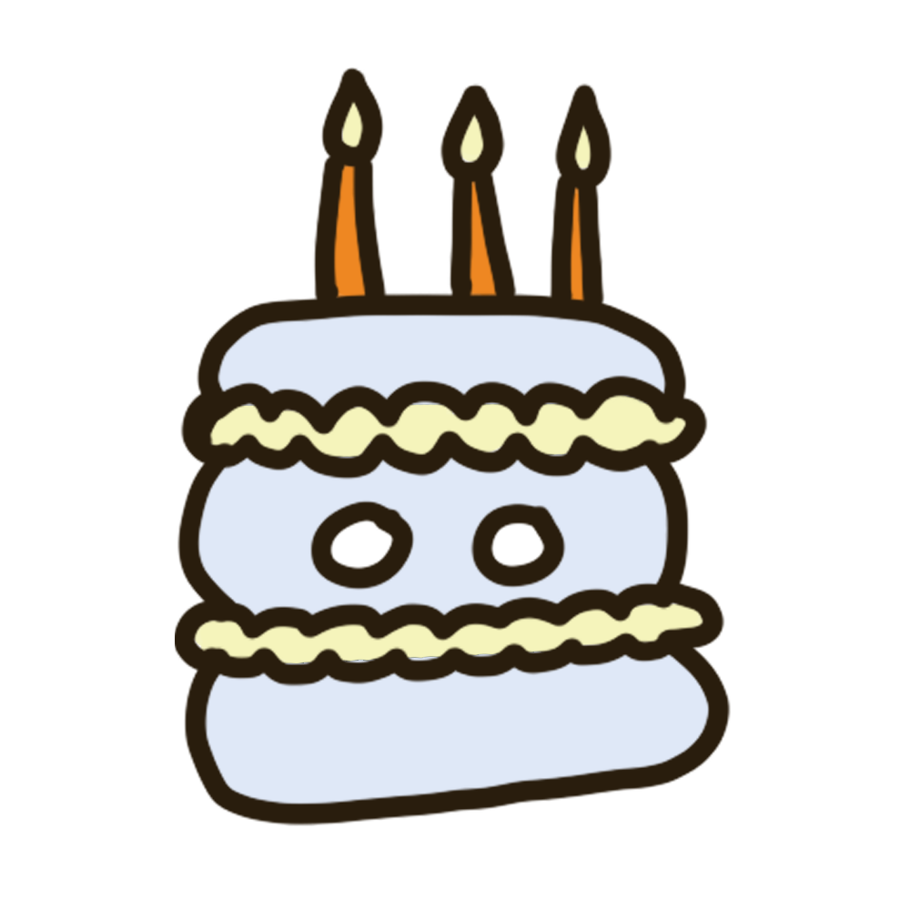 Illustration of a two-tier birthday cake with three candles