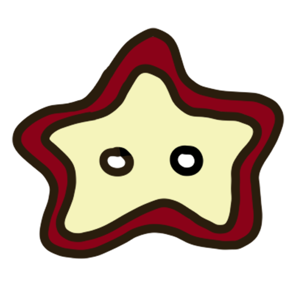 Stylized cartoon starfish with wavy outline and two circular eyes, on a maroon background.