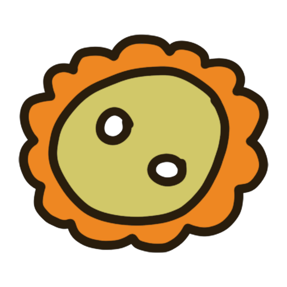 Cartoon illustration of a simplified microbe with two holes, green center, and orange outline.