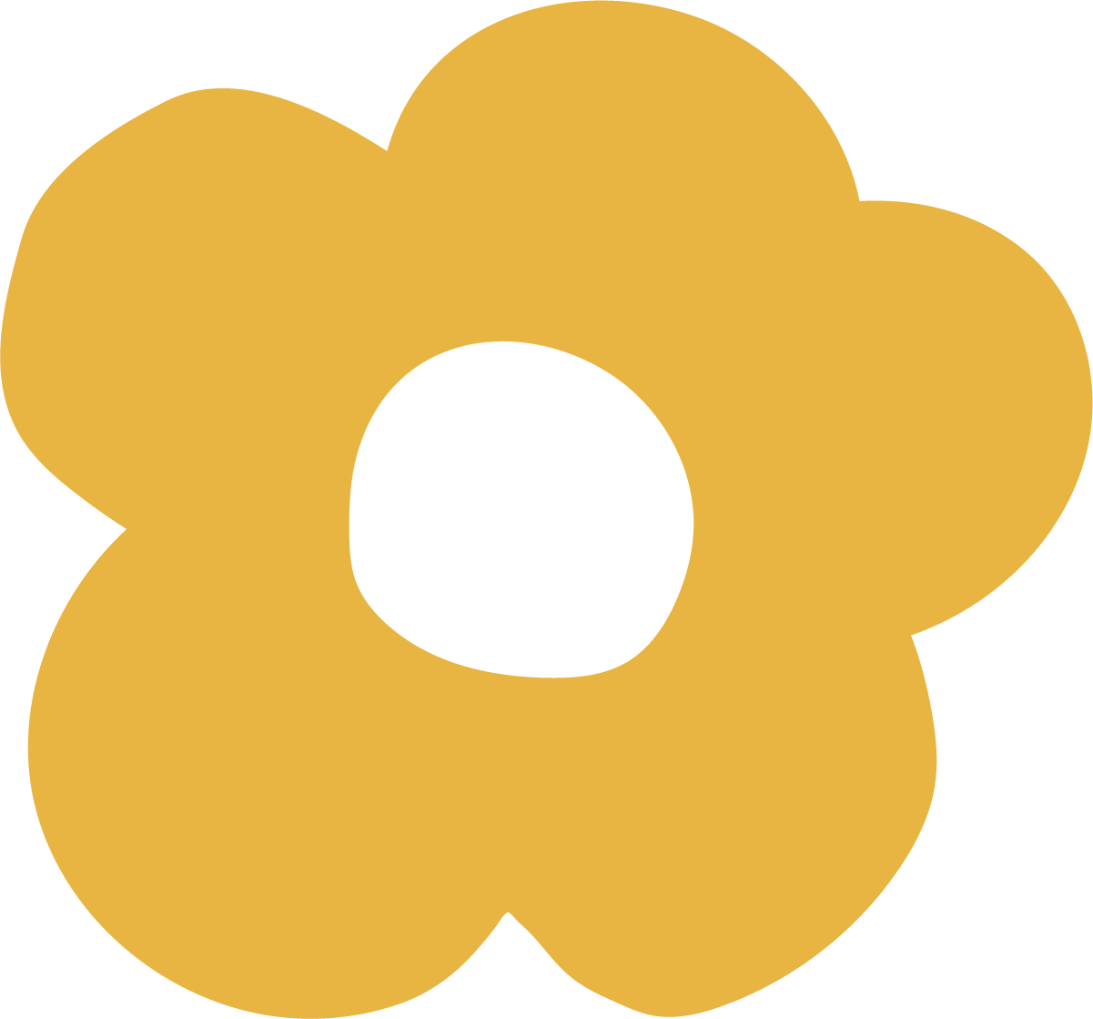 A simple stylized graphic of a yellow flower with five petals and a central black circle.