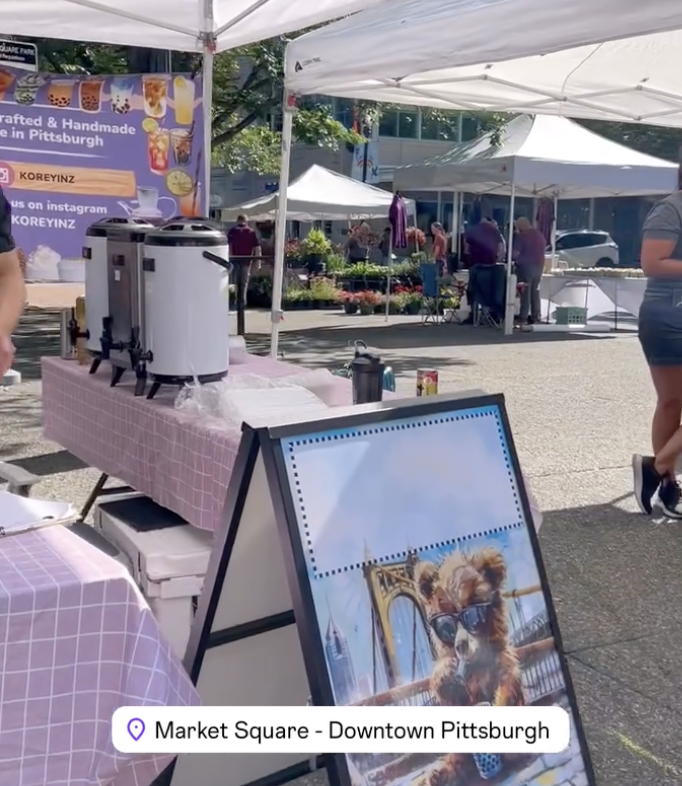 Koreyinz bubble tea will be with Farmer’s Market and Downtown Night Market - Market Square in downtown Pittsburgh