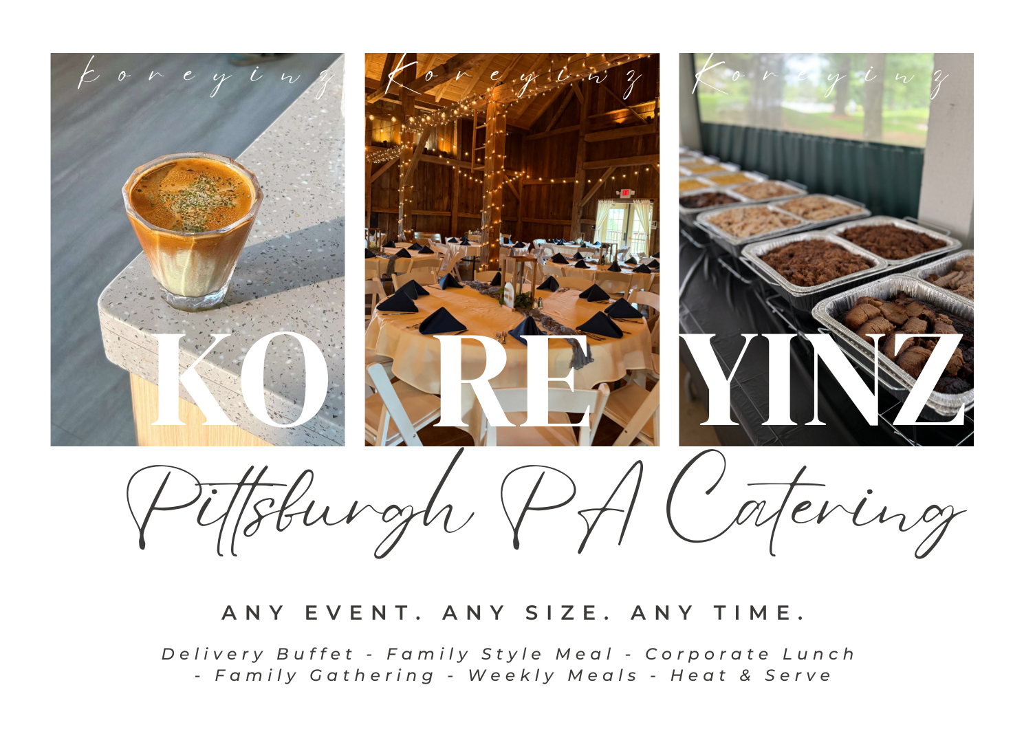 Koreyinz food catering, pittsburgh, pretty coffee, nice wedding venue event setup, nice outing setup with meat