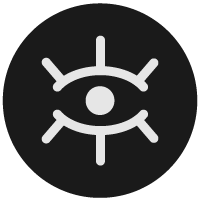 A black icon with a stylized eye and radiating lines, resembling a symbol or logo.