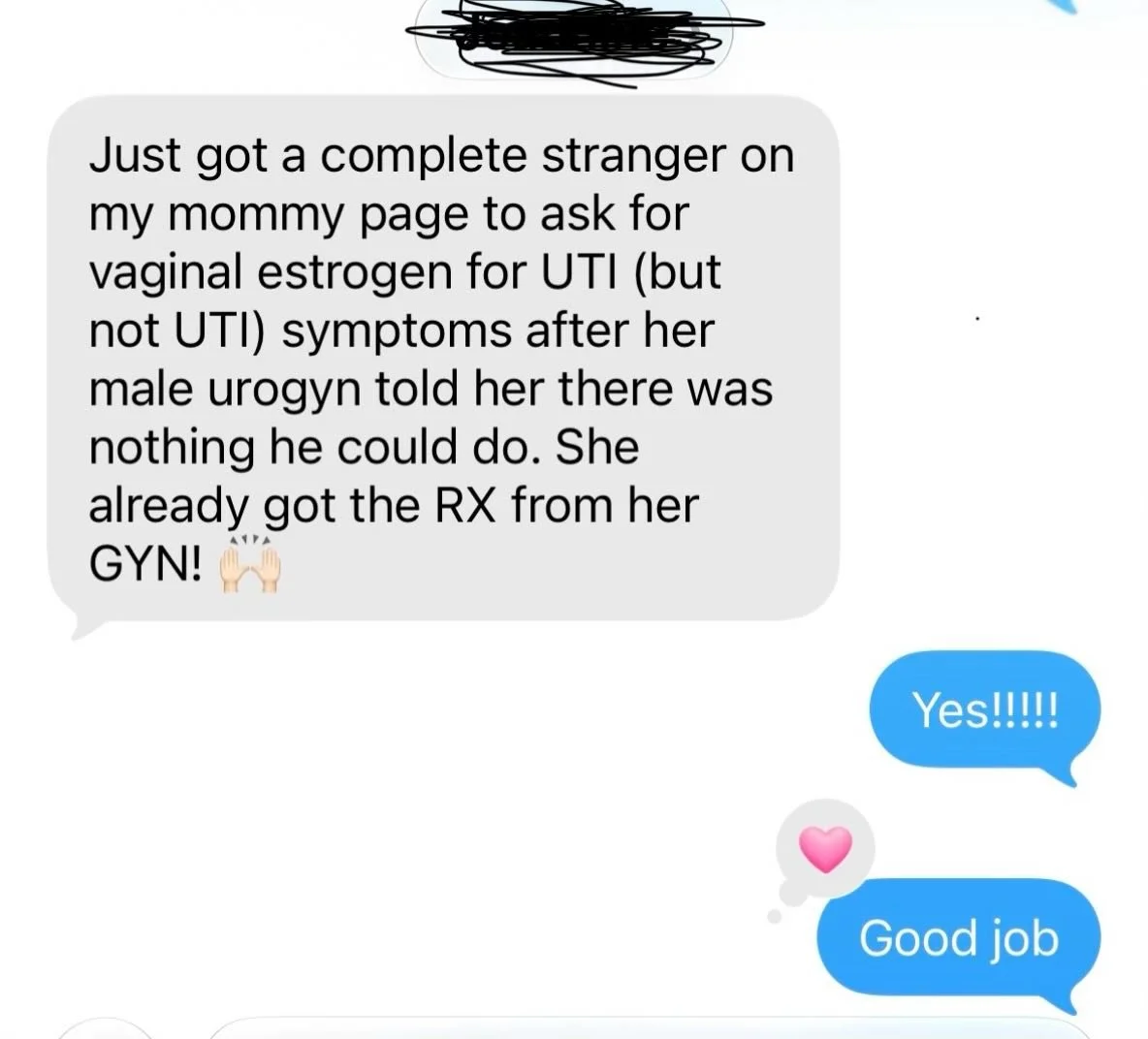 I literally got the best text! 🙌🏻

One of my clients told me a woman on her mom social page, a complete stranger, was dealing with UTI symptoms. 

Except it wasn&rsquo;t a UTI. 

Her urogyn told her there was NOTHING he could do. 🤦🏽&zwj;♀️

My cl
