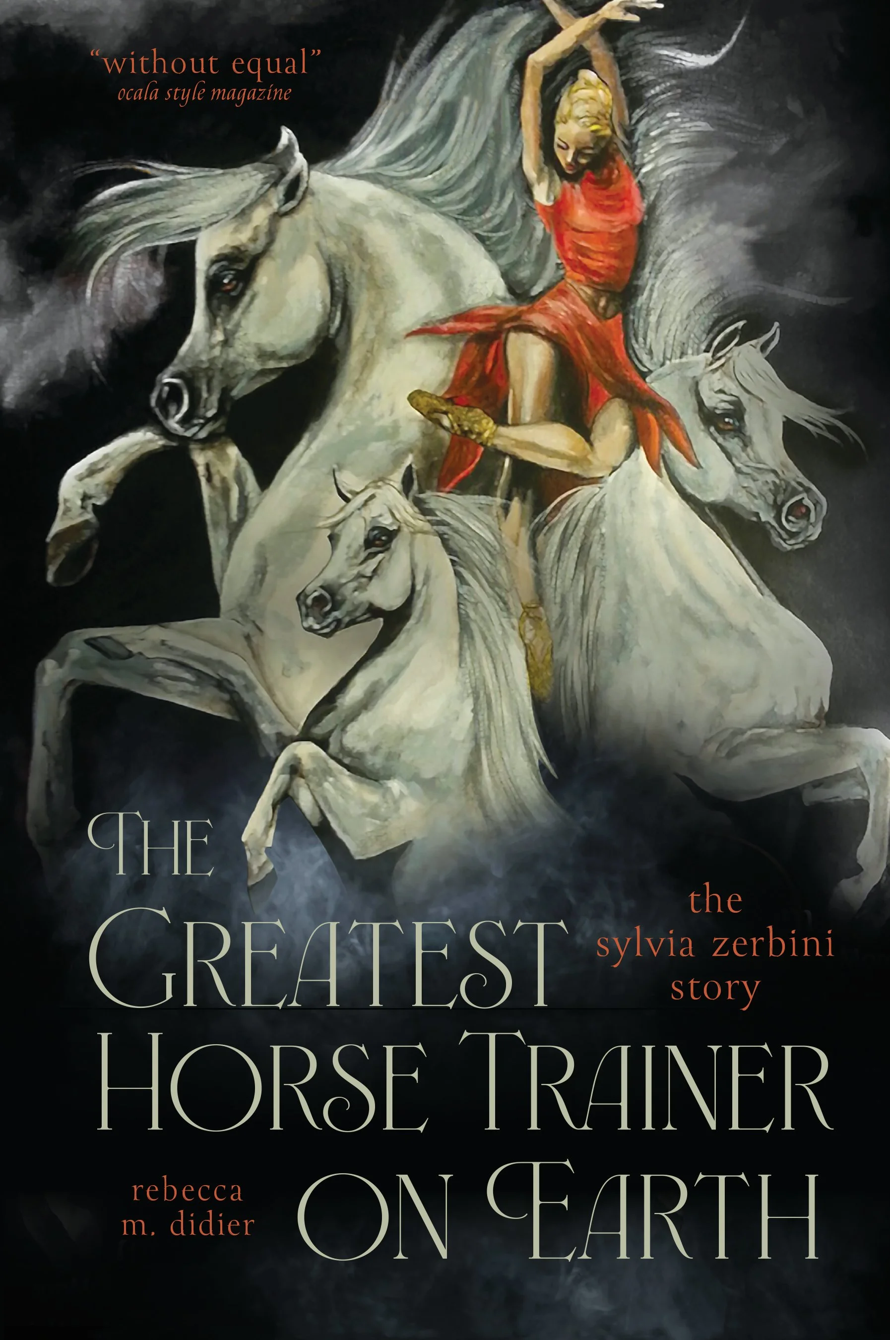 beautiful aerialist with Arabian horses