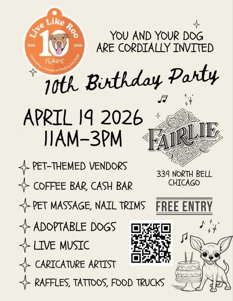 This one feels extra special to share 🤎🧡

🐶🥳 Live Like Roo is celebrating 10 years !! Everyone who&rsquo;s been touched by their work knows how much they&rsquo;ve done for pets and their people, not just here in Chicago, but across the country.


