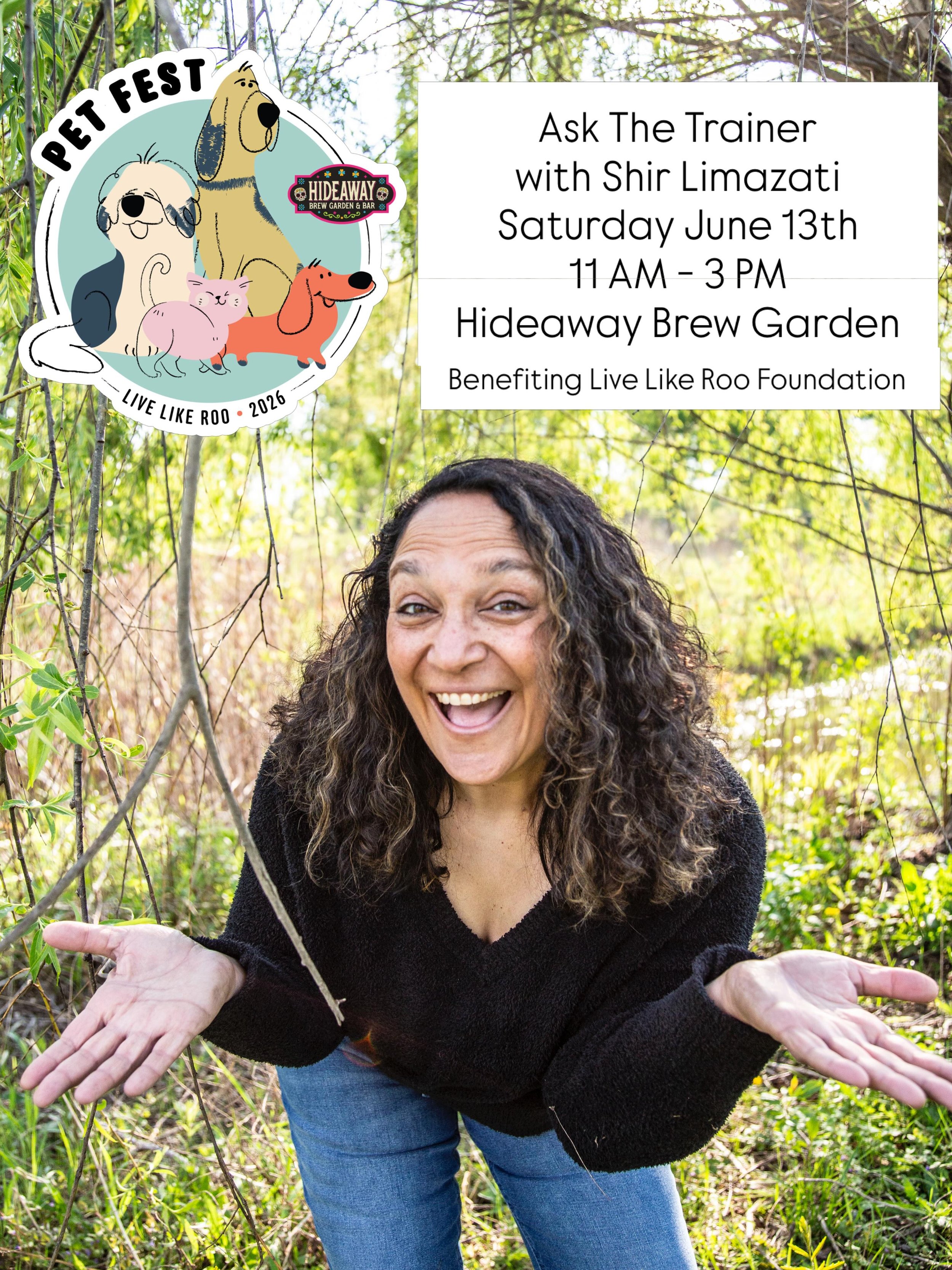 Come say Hi to us this Saturday! 

🐶 Pet Fest 2026 🧡

📅 Saturday 6.13.26

⏰ 11 AM - 3 PM

📍 @hideawaybrewgarden 

🧡 Benefiting The Live Like Roo Foundation

🐾We&rsquo;ll have an Ask The Trainer table where you can chat with Shir, certified beha