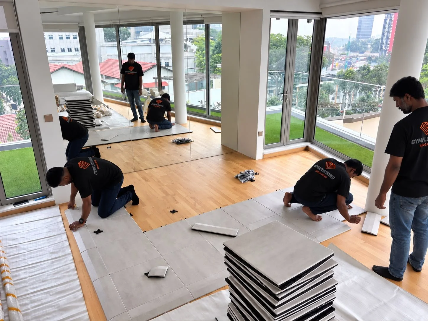 Stone Design Rubber Gym Flooring for a Private Home Gym in Singapore