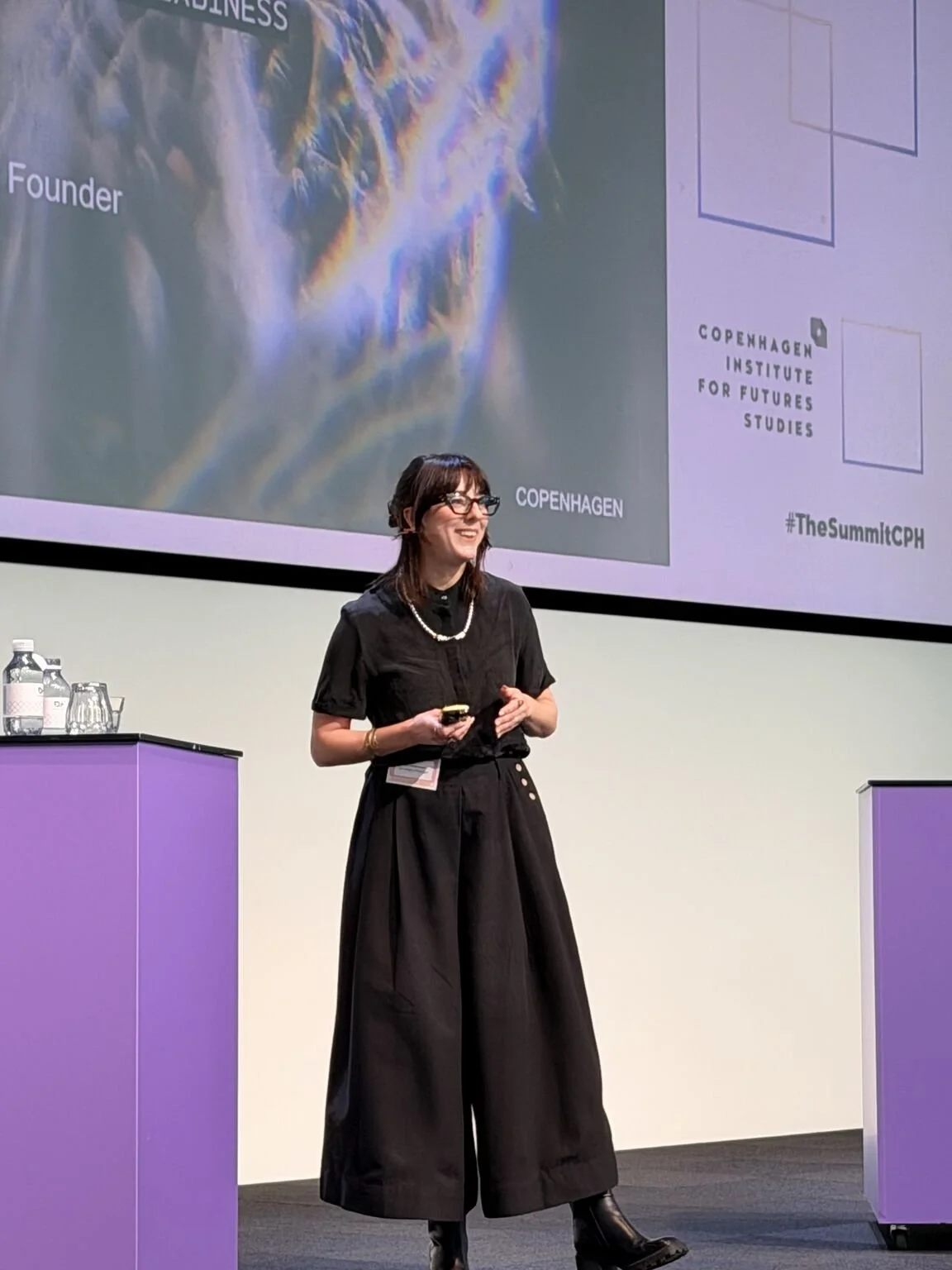 Jess Jorgensen on stage at Copenhagen Institute for Futures Studies event "The Summit"