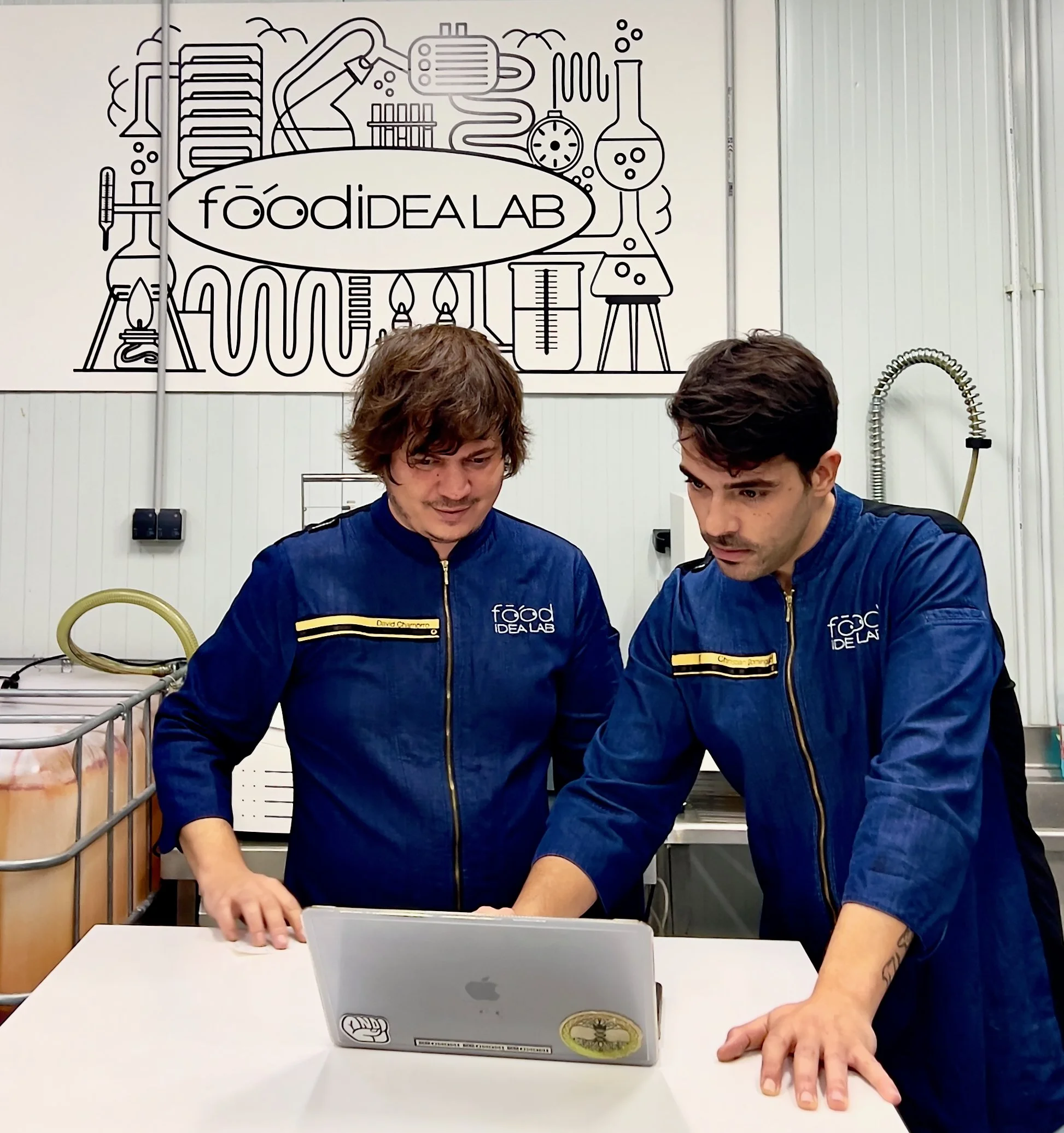 Chris Quirós working alongside David Chamorro at Food Idea Lab — leading as his right hand and operational chef manager in cutting-edge culinary research and development.