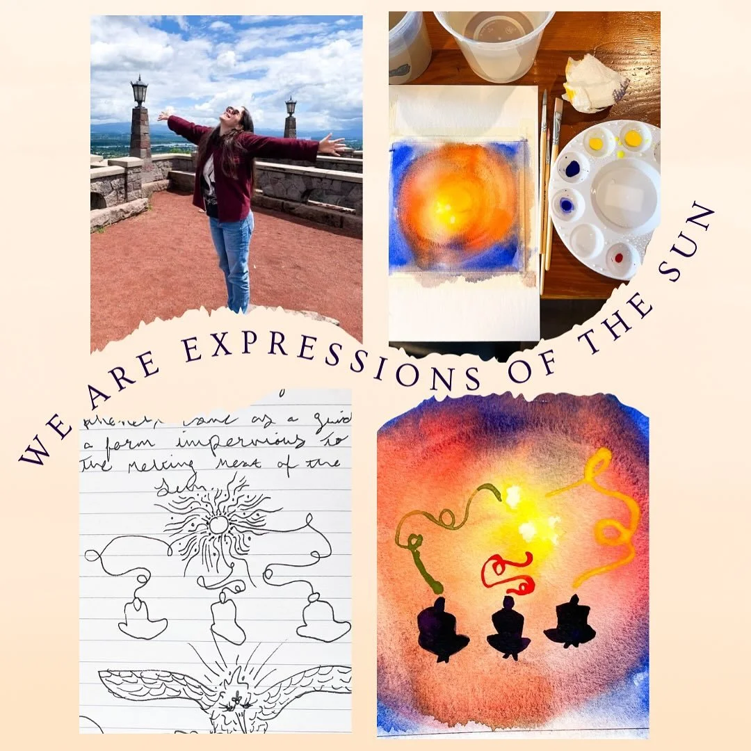 Channeled Messages from the Sun 🌞 

Last Sunday, I led a Dream in Watercolor workshop at the Scout Wine Bar where I have a series of original paintings on display through July. I was joined by a solid crew of courageous adventurers who chose to acce