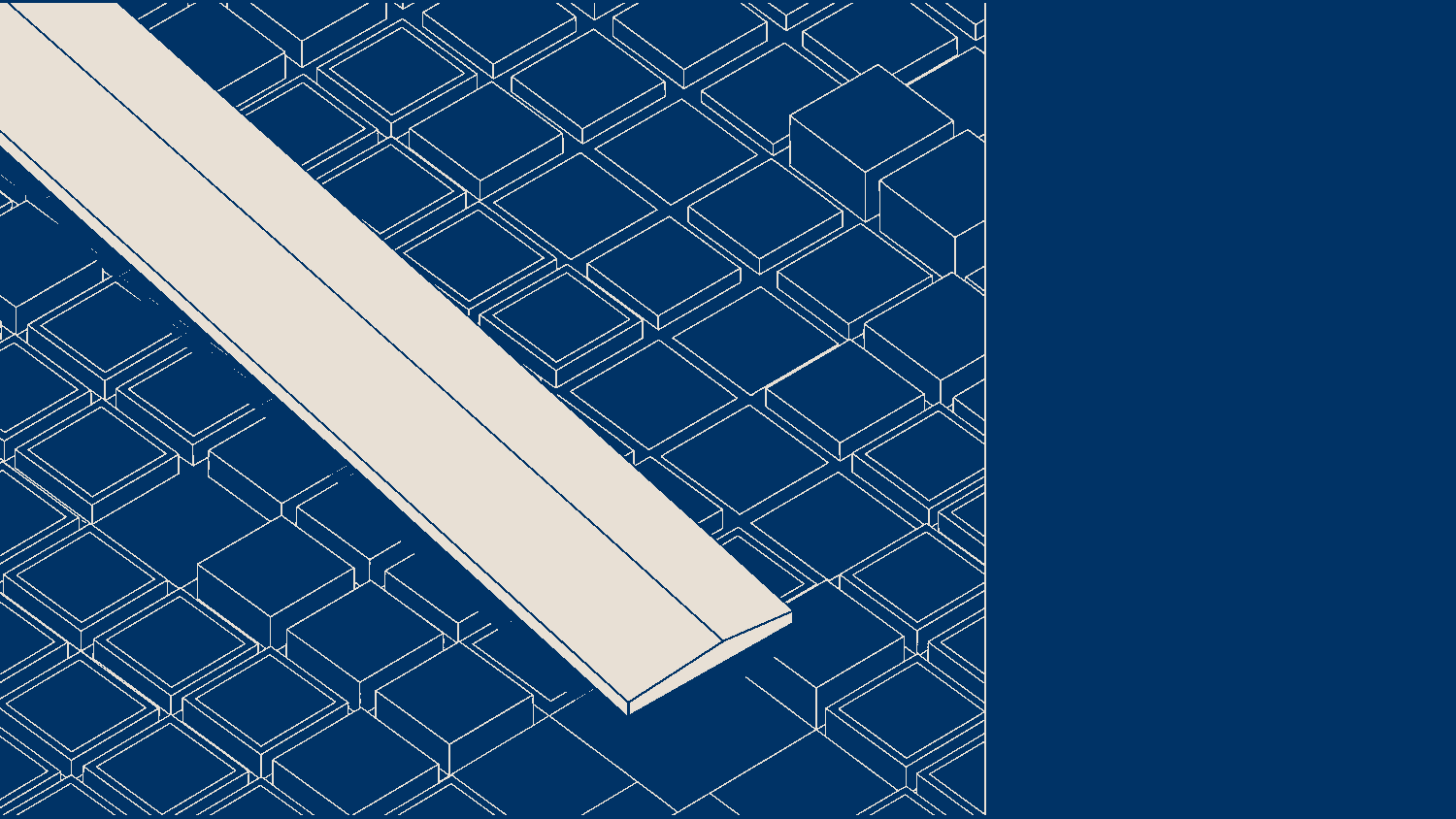 Unmarked beige ruler lying over raised and outlined navy data cells.