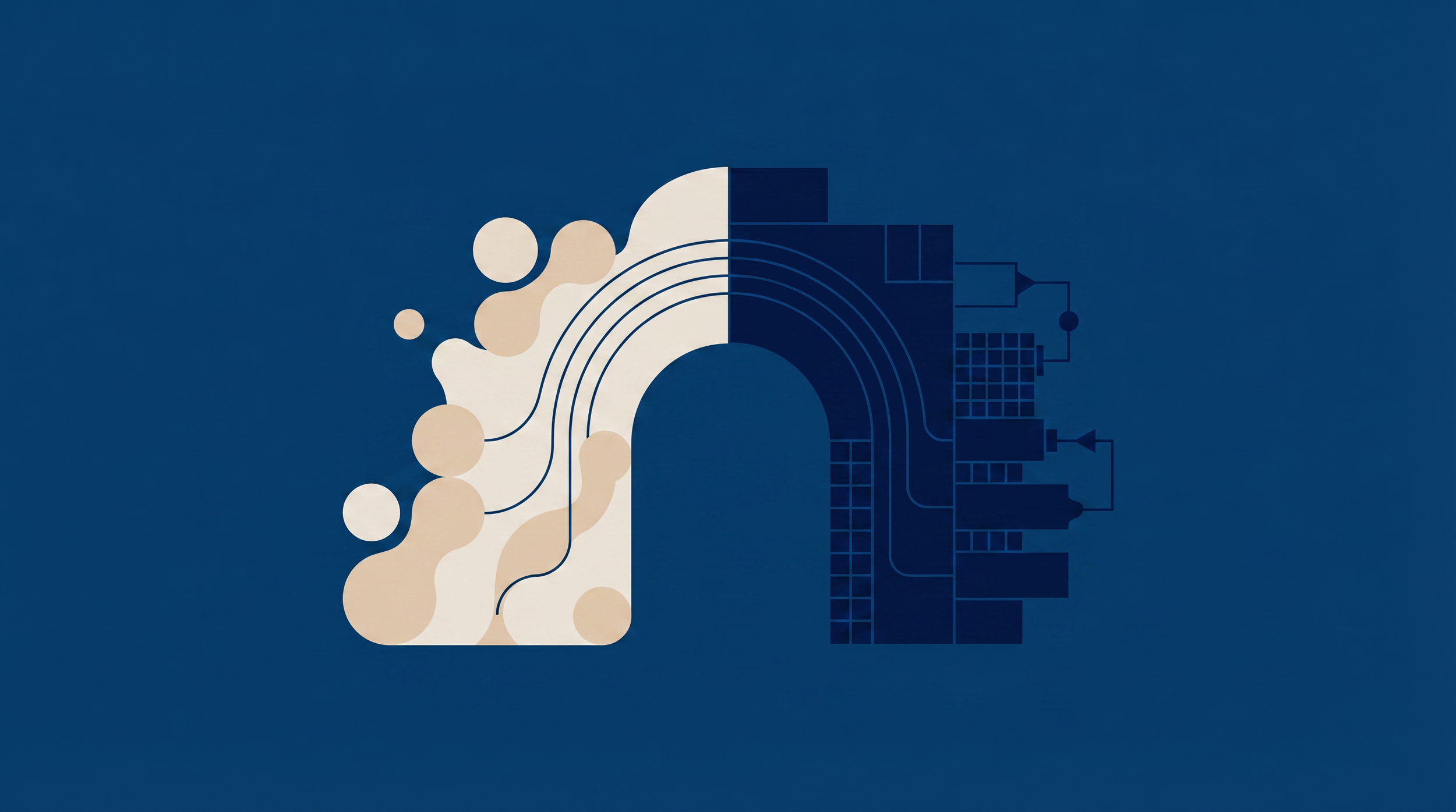 Abstract illustration of nonprofit data flowing through an API-first technology infrastructure