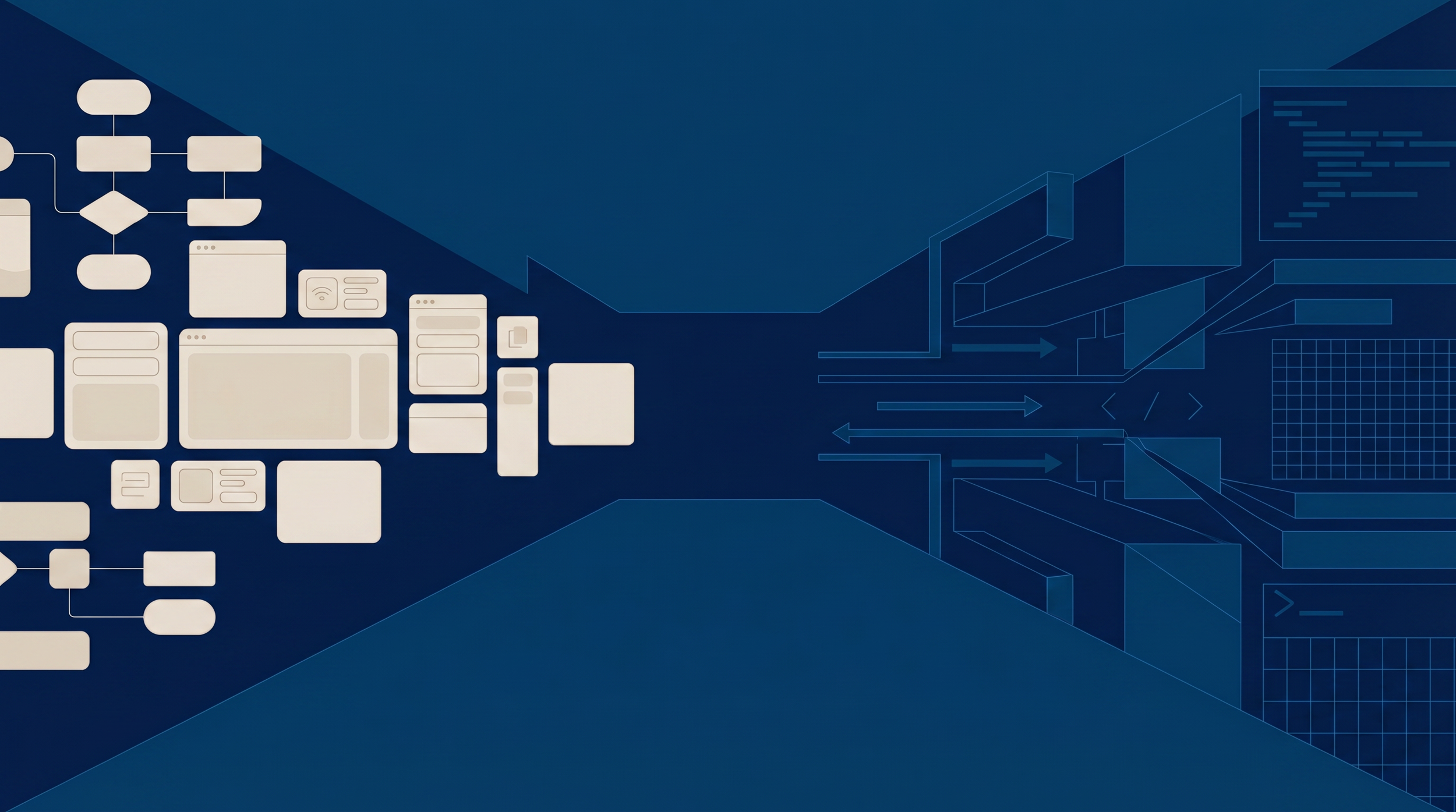 Abstract illustration of the gap between declarative Salesforce tools and code-first development environments
