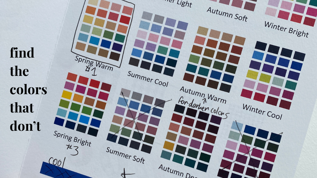 a paper with a collection of squares of different colors, showing warm palette to autumn palette