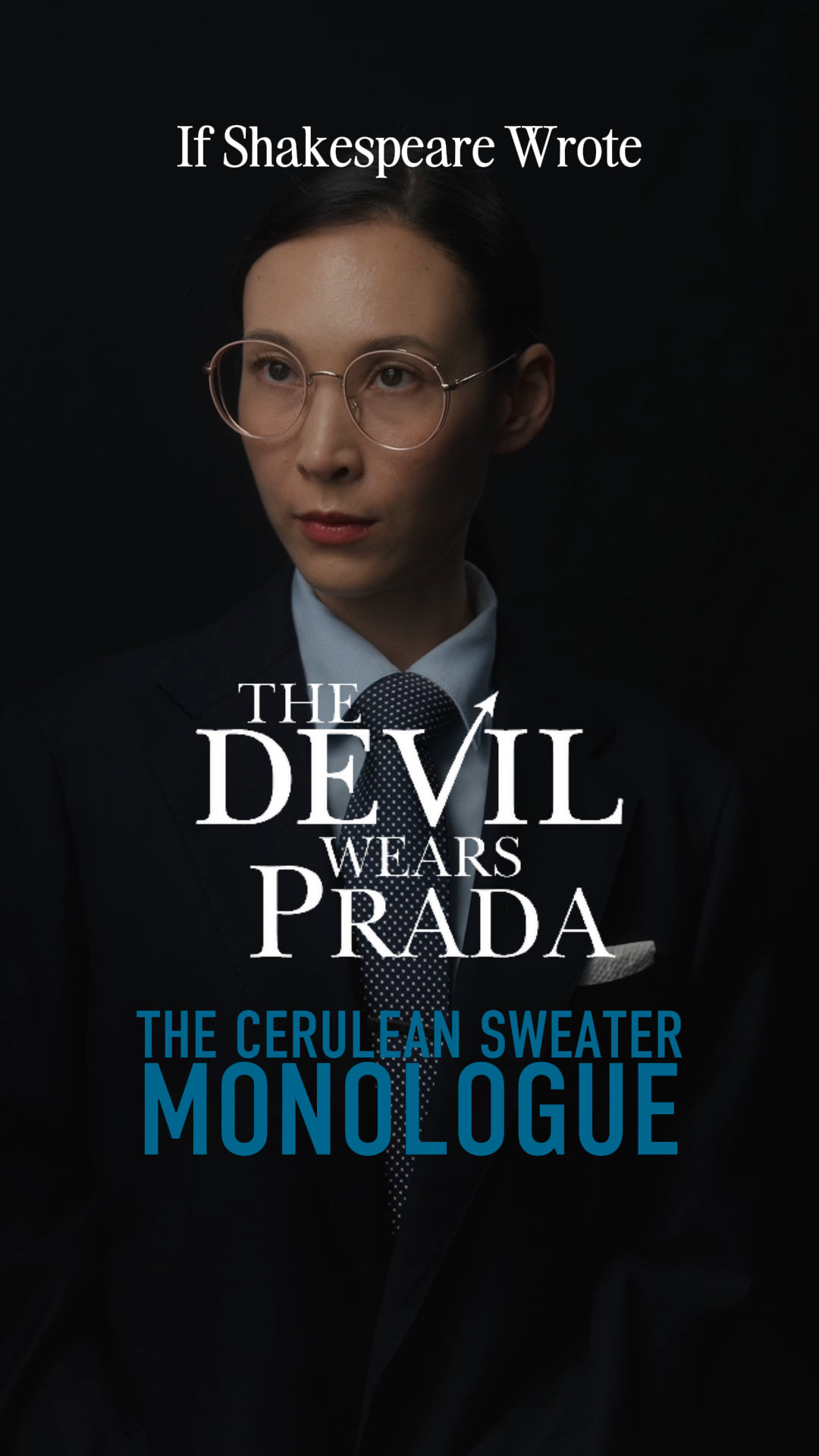 Rebecca Rose is dressed in a sharp suit, like Nigel from the movie the Devil wears Prada