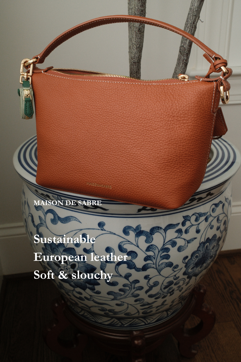 A beautiful pecan brown slouchy leather bag by Maison de Sabre