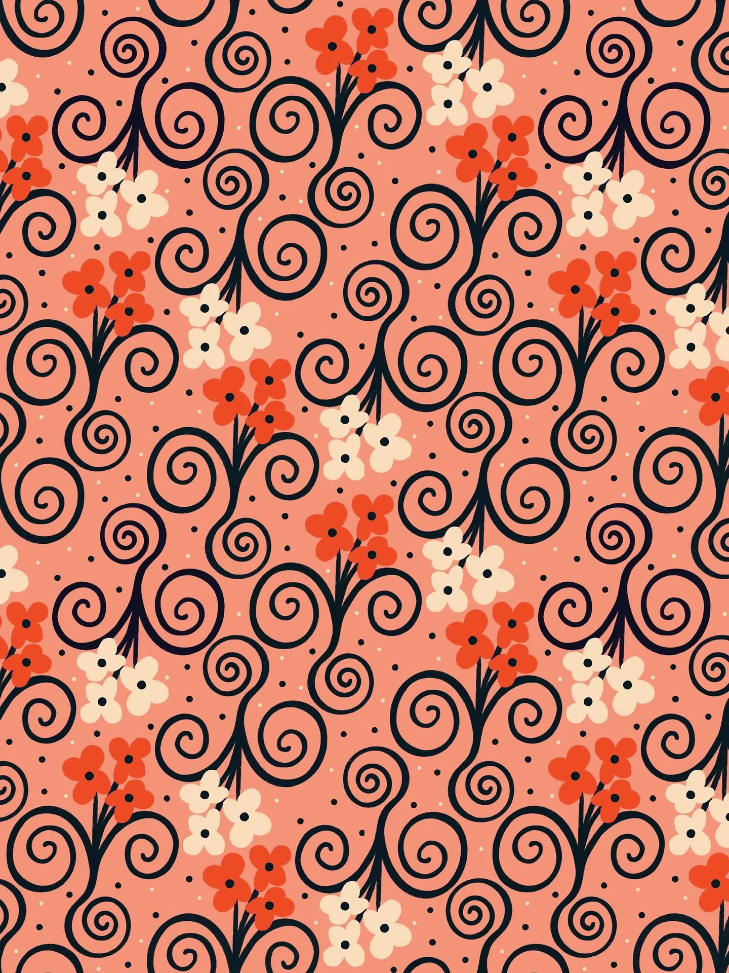 A weird little floral pattern for this midwest weather. It&rsquo;d be a lot easier if I was a video game character and could swap clothes from my magical inventory. 👾🥶☀️☔️

surface pattern design |  florals |  art licensing |  repeating pattern |  