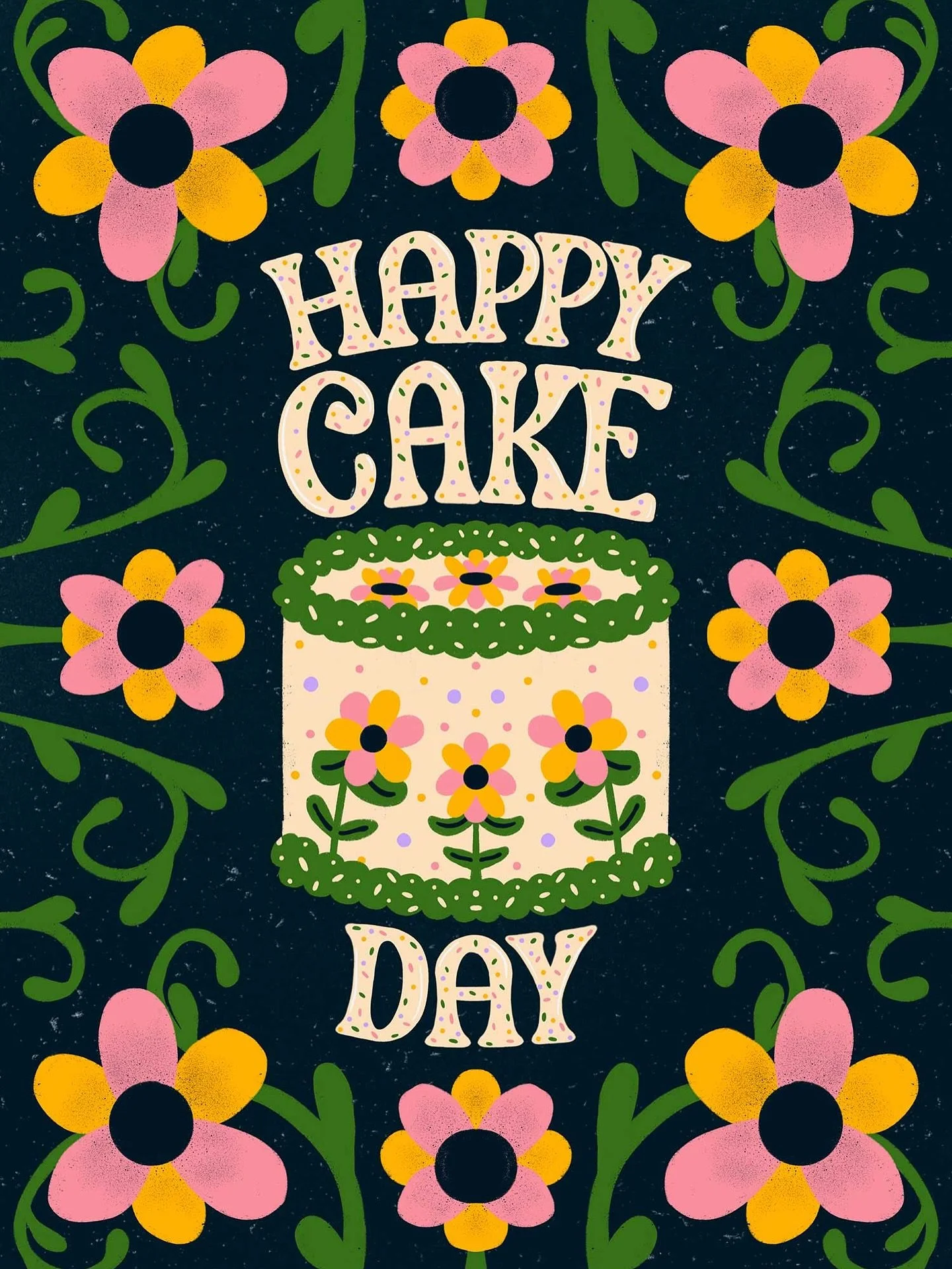 Happy cake day to all the spring birthdays! Any Aries or Taurus friends?? 🍰🎉🎂

New greeting card available for licensing.
greeting card design |  lettering |  birthday card |  celebration |  floral |  bold