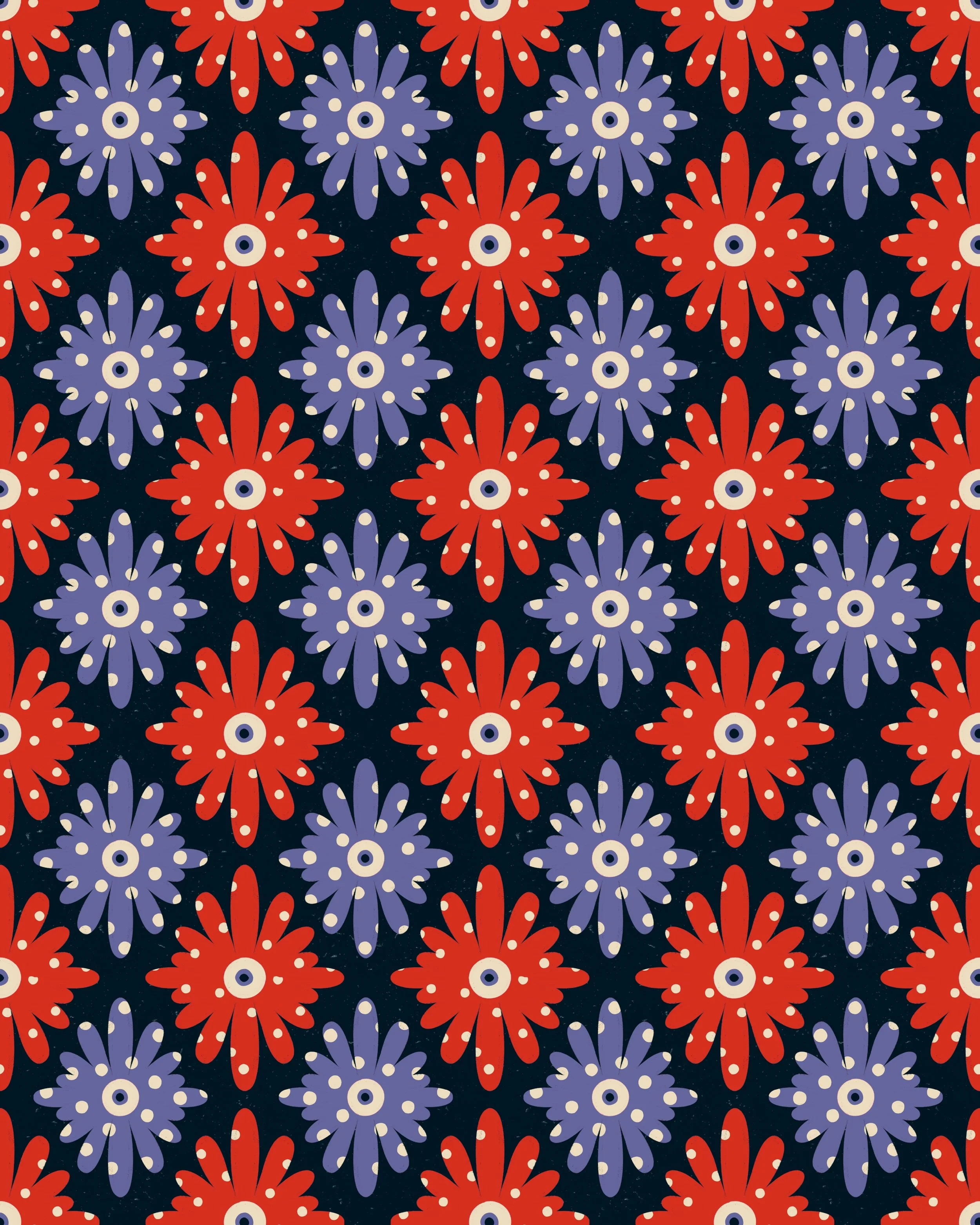 Sometimes, I like to add eyeballs to my illustrations 👀 Who&rsquo;s this pattern for? I don&rsquo;t know but I like it. 😂 They&rsquo;re like little monster flowers. 

Stripes and dots for today&rsquo;s #midsummermotifs prompt! 

Midsummer Motifs is