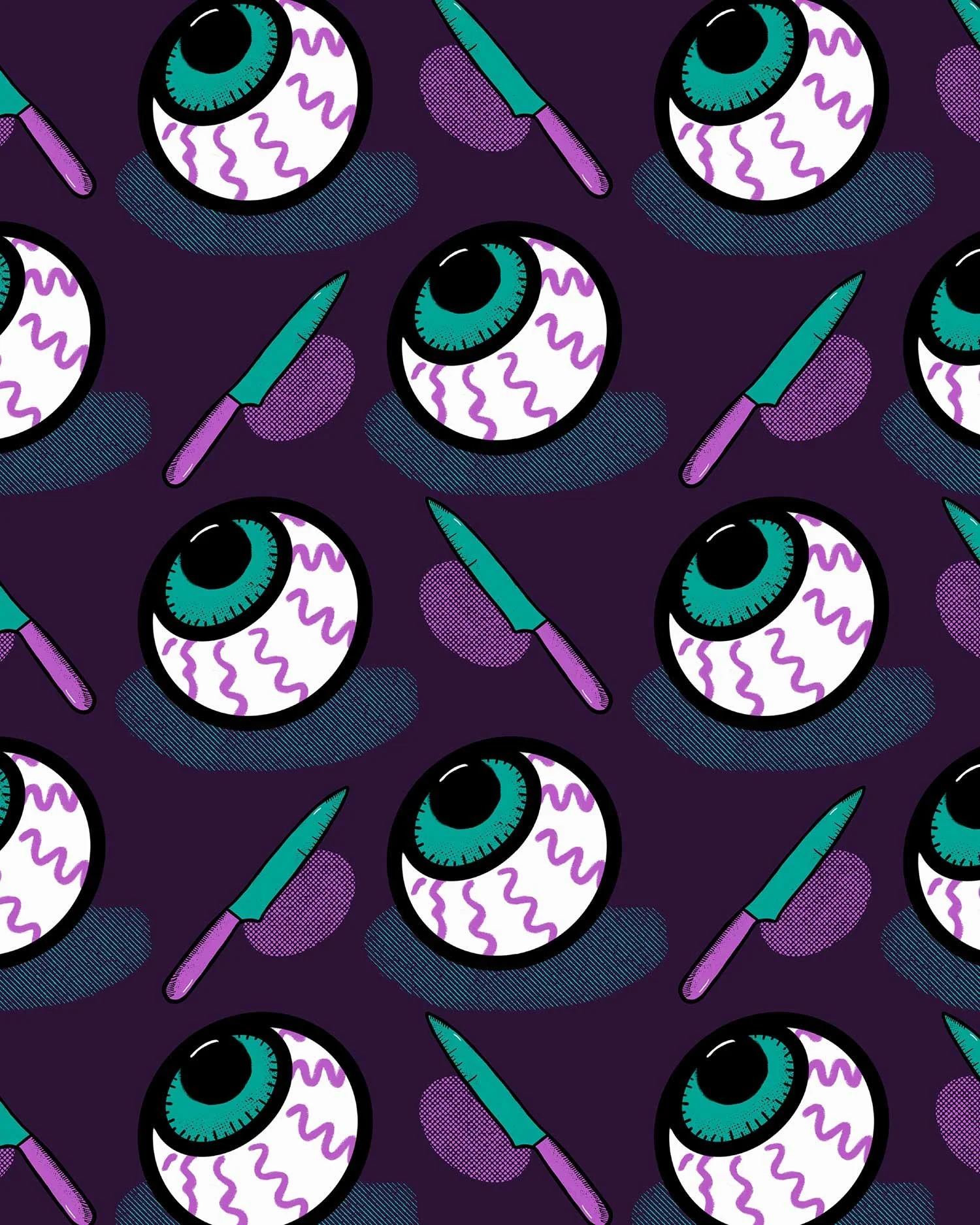 Eyeball Halloween Slasher art with hand-drawn illustrations