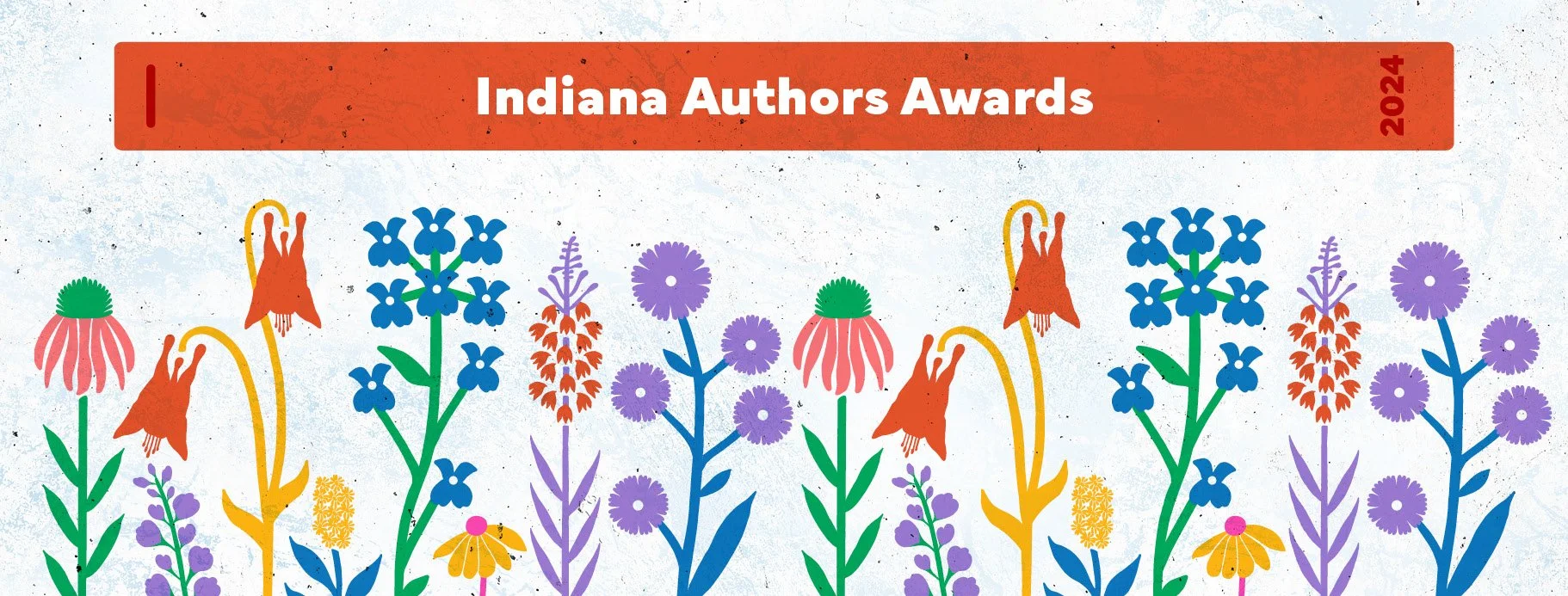 Indiana Authors Awards 2024 Facebook banner with brightly colored Indiana flowers