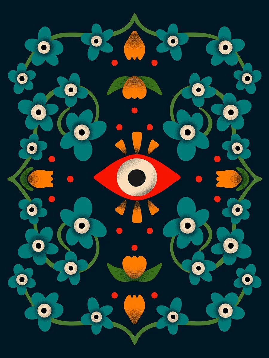 Illustration of flowers with eyeballs by Alexis Morin