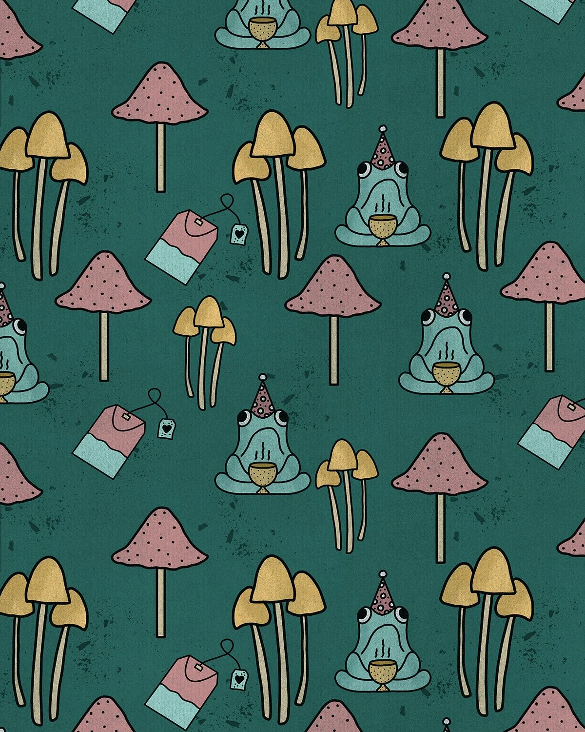 Repeating pattern of frogs having tea by Alexis Morin at Frankenstipple