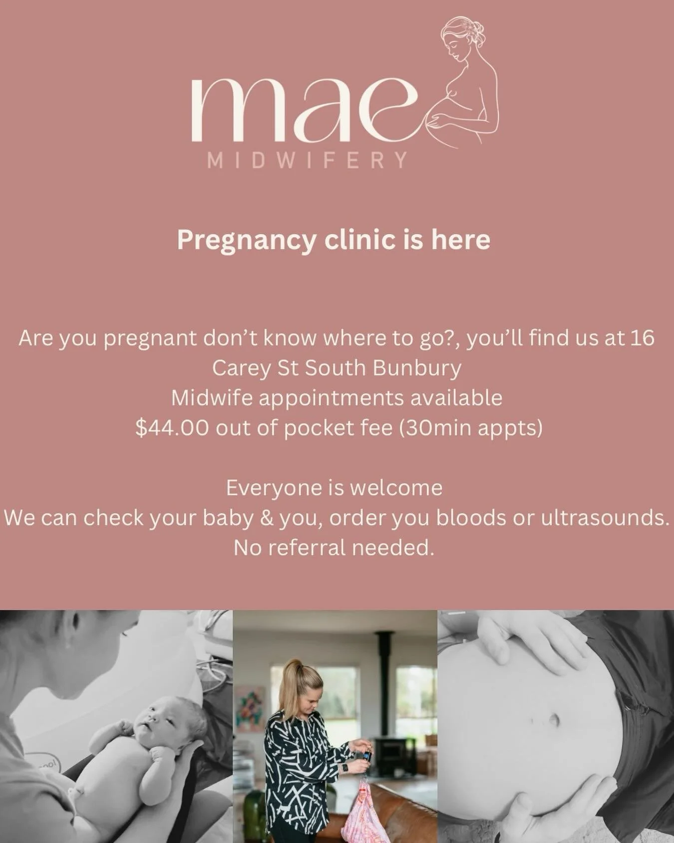 Did you know we have a pregnancy clinic at Mae Midwifery?, thought you couldn&rsquo;t see a midwife, here we are! Seeing an Endorsed Midwife means we can check you at our clinic, provide all necessary education, ultrasound requests, bloods tests or p