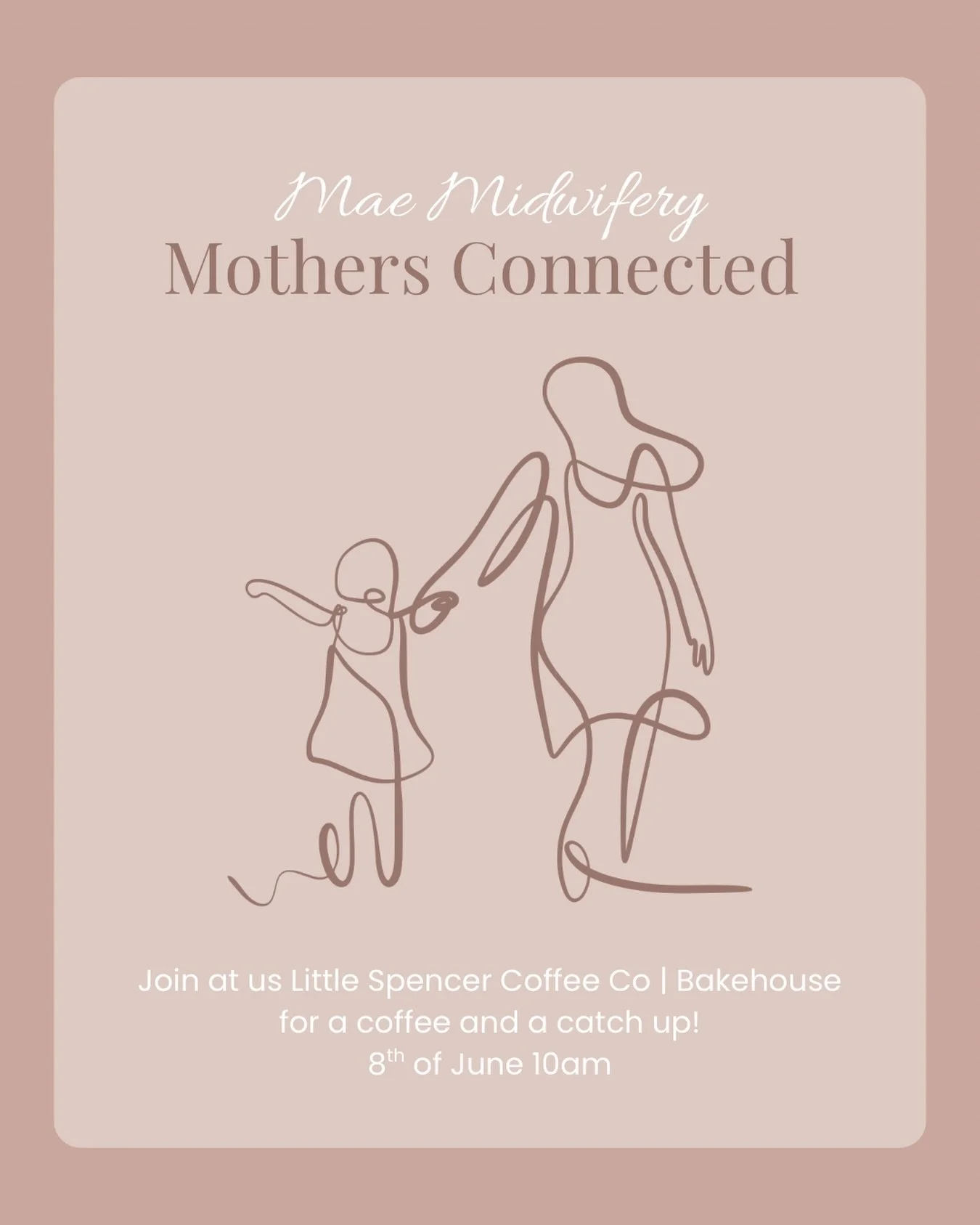 Mothers Connected 🤍
A relaxed morning for mums, bubs &amp; bumps to connect over coffee, conversation and community. ☕️✨

Join us at Little Spencer Coffee Co | Bakehouse
📍 8th June | 10am
We&rsquo;d love to see you there. 🤍

#mothers #motherhood #