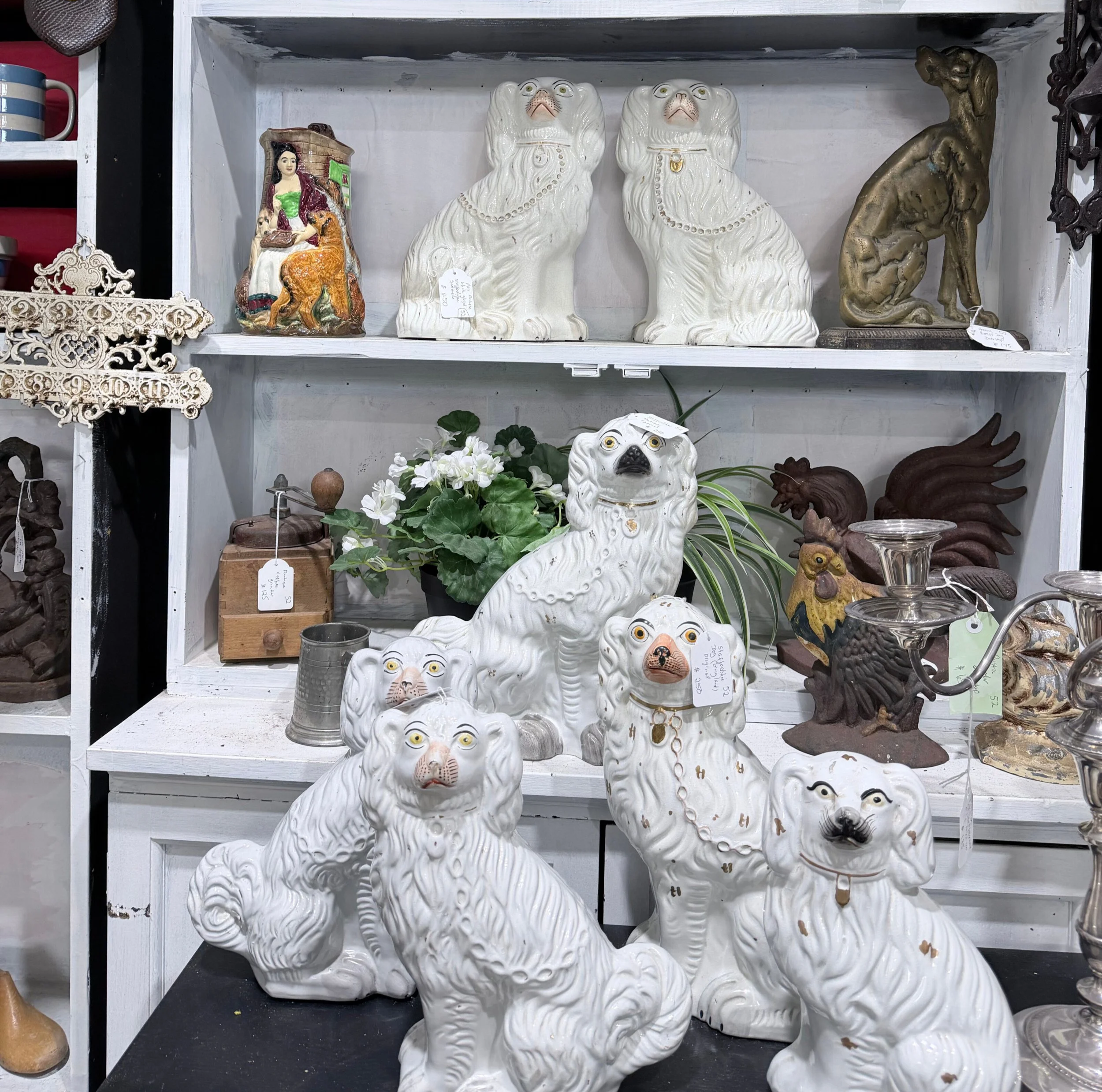 Vintage Staffordshire dogs on display at Dirty Janes Antique Emporium in Bowral, Southern Highlands.