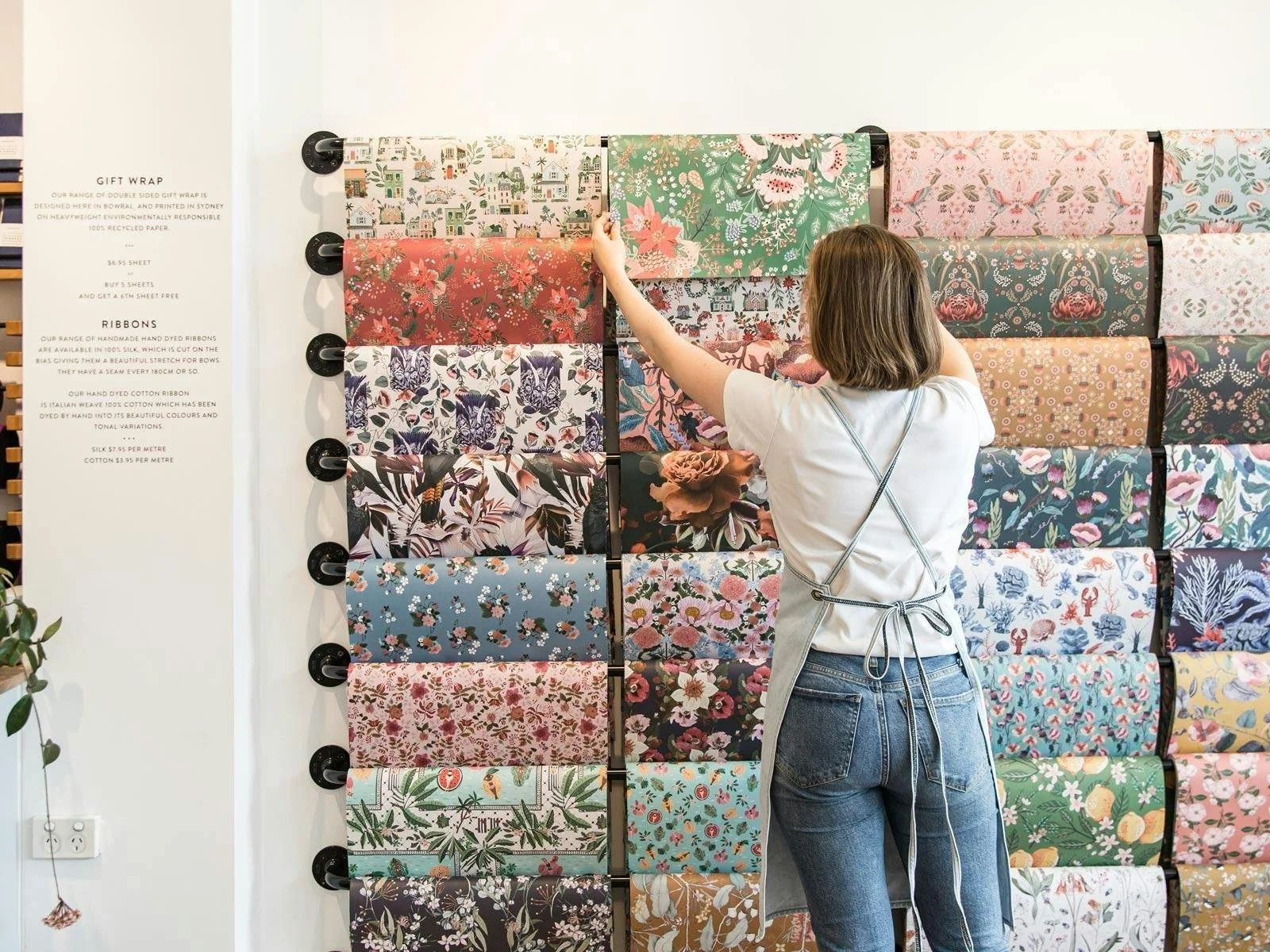 Colourful wrapping papers and stationery displayed inside Bespoke Letterpress in Bowral, showcasing beautifully curated paper goods and gift wrapping inspiration.