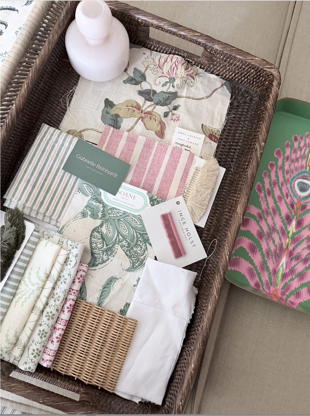 colourful materials board for a bedroom
