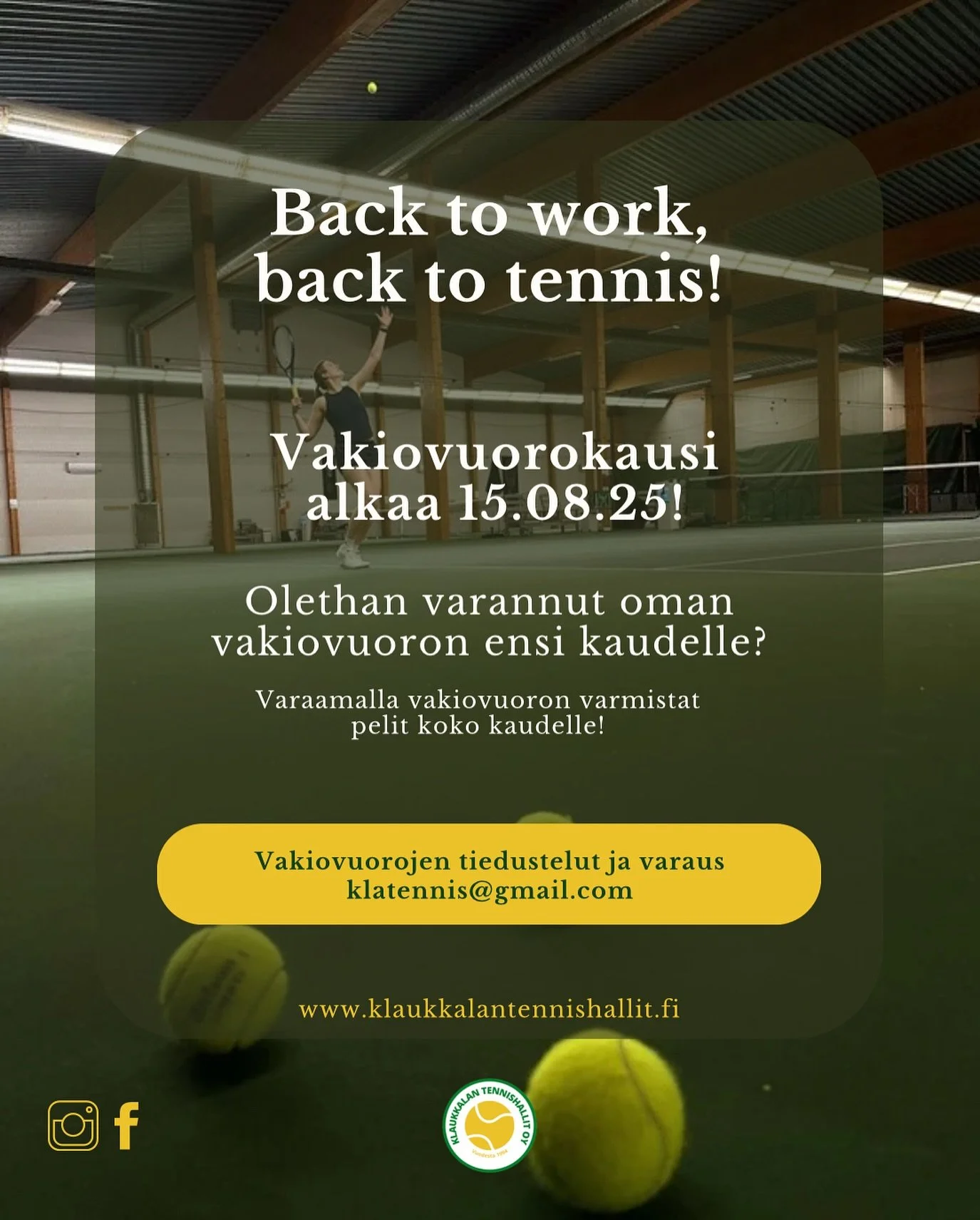 Back to school, back to work, back to Klake! 🥳

Kausi 25/26 starttaa pian &ndash; en tii&auml; teist&auml; mutta me ollaan super innoissamme ett&auml; p&auml;&auml;st&auml;&auml;n starttaamaan niin valmennukset kuin my&ouml;s vakkarit! Ja n&auml;h&a