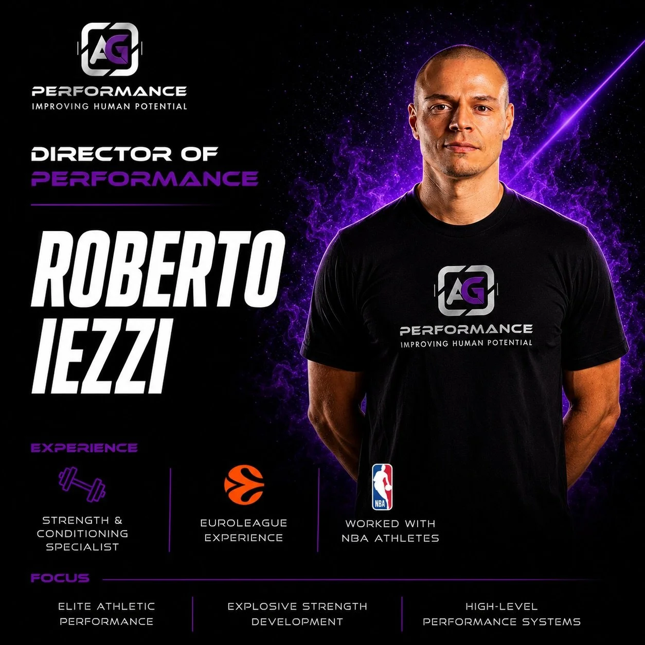 Costruire un atleta d&rsquo;&eacute;lite richiede molto pi&ugrave; di un semplice allenamento. Per questo abbiamo costruito un team completo attorno ai nostri giocatori.

Siamo orgogliosi di annunciare Roberto Iezzi come Director of Performance.

Con