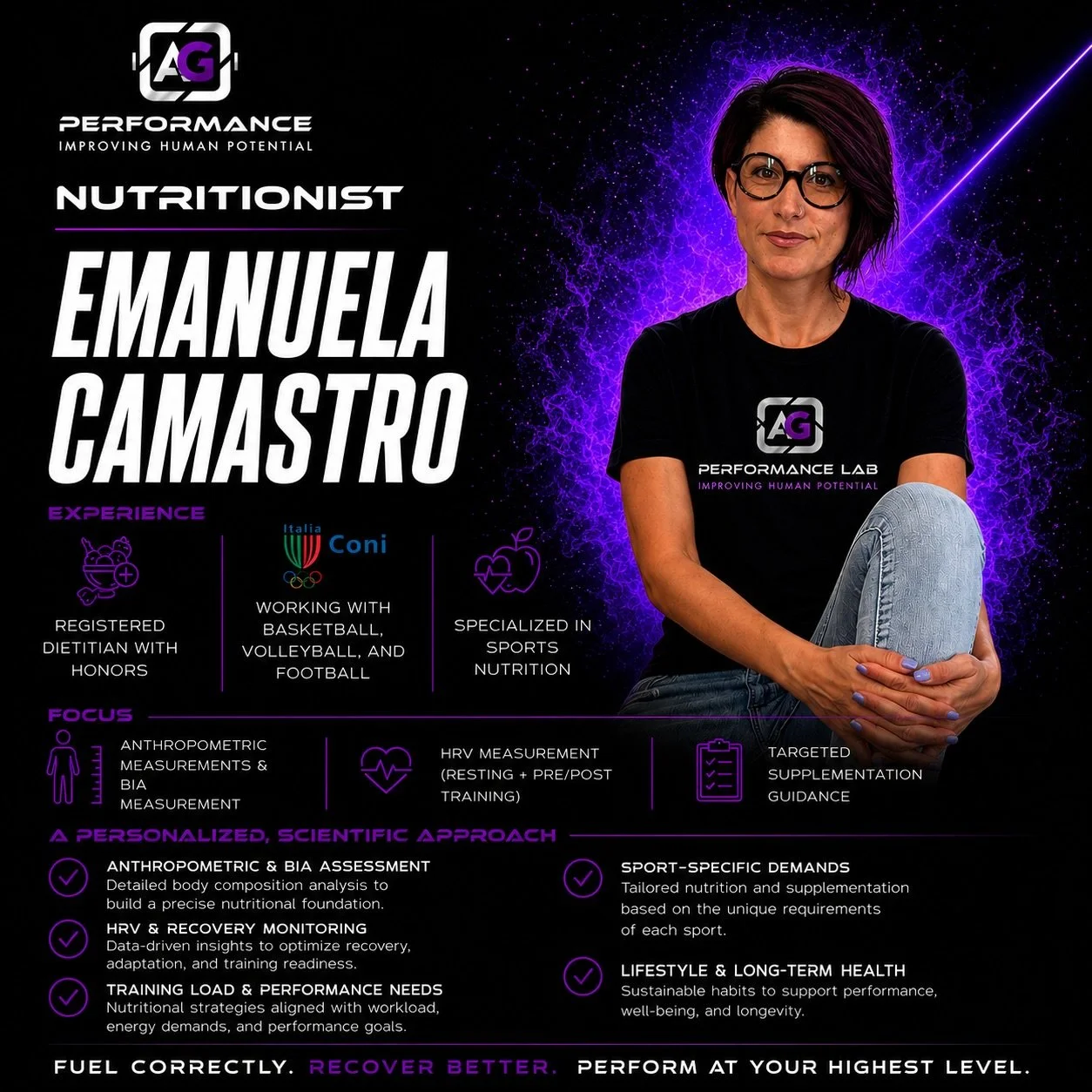 In AG Performance ogni atleta avr&agrave; accesso a un percorso nutrizionale altamente personalizzato guidato dalla nostra nutrizionista, la Dott.ssa Emanuela Camastro. 🥗⚡️

il nostro approccio si basa su valutazioni individuali e monitoraggio costa