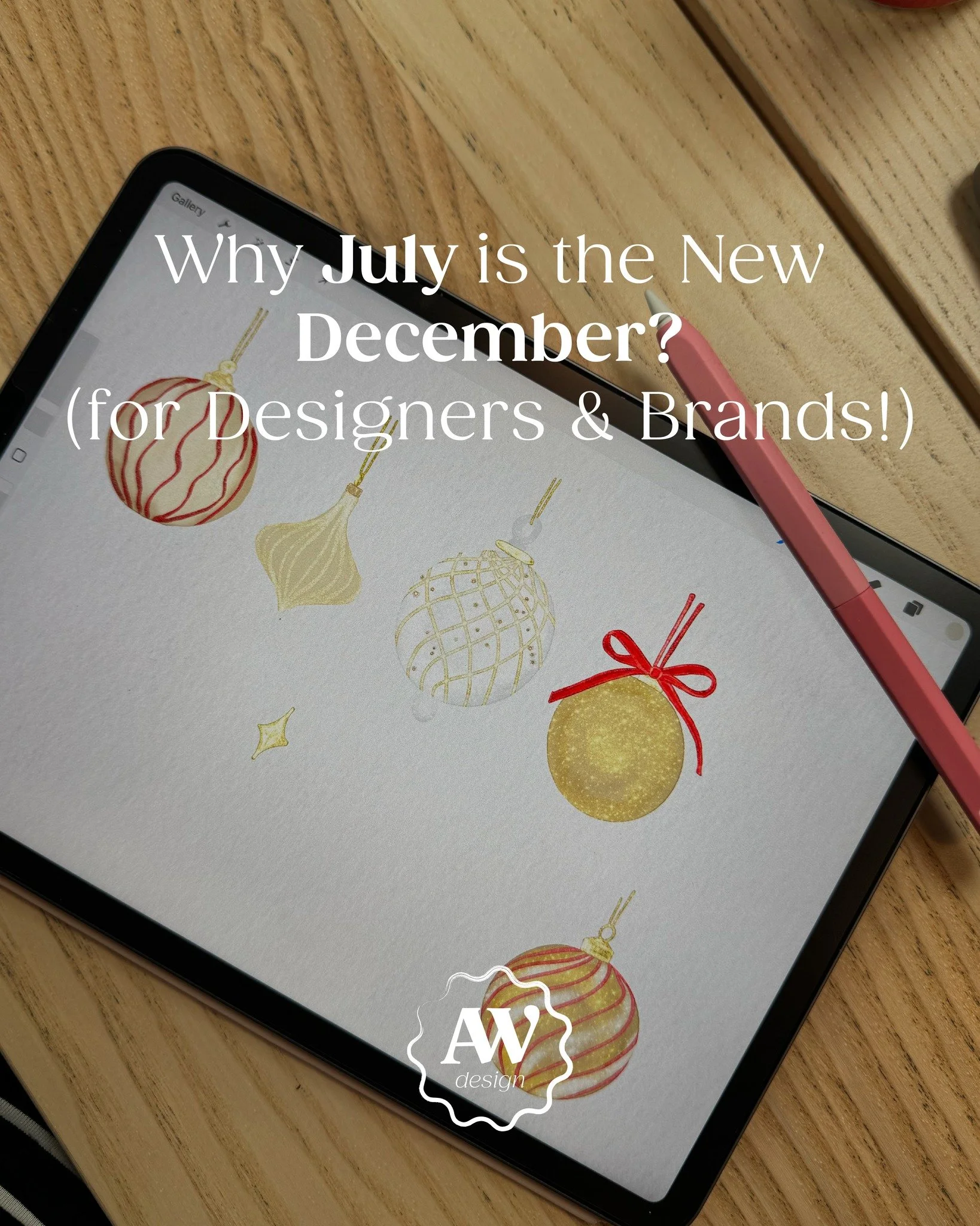 🎄✨ *Why July is the new December (for designers &amp; brands!)* ✨🎄 
NEW PRINT DROP: *Golden Baubles* &ndash; now live on @patternbank 💫

This hand-painted festive design is all about *sparkle, elegance, and versatility* &ndash; perfect for holiday