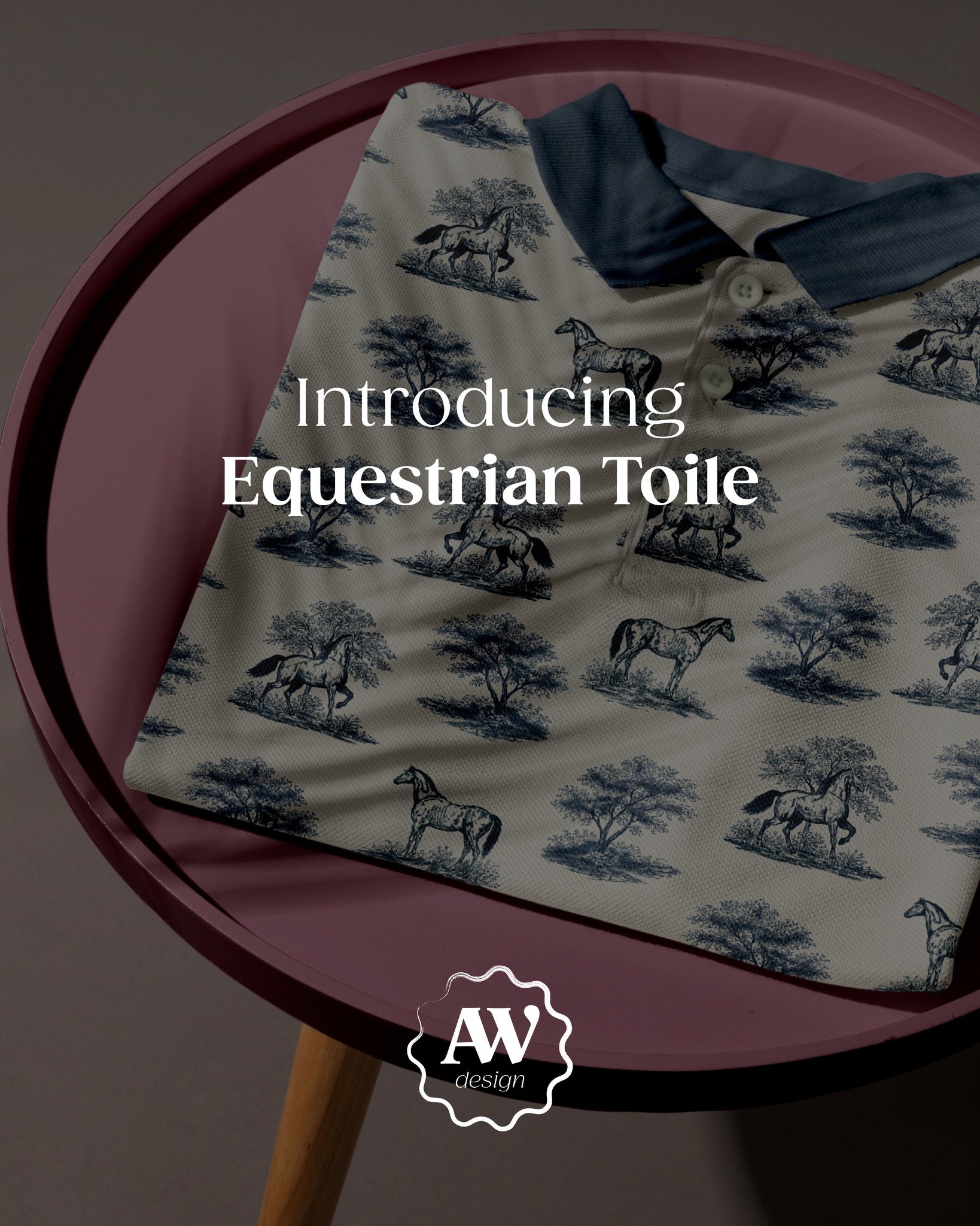 Introducing Equestrian Toile, a heritage-inspired print designed for the rising Horsepower trend 🐎
This refined scenic pattern features hand-drawn horses set within tranquil countryside landscapes, surrounded by delicate trees and soft ground textur