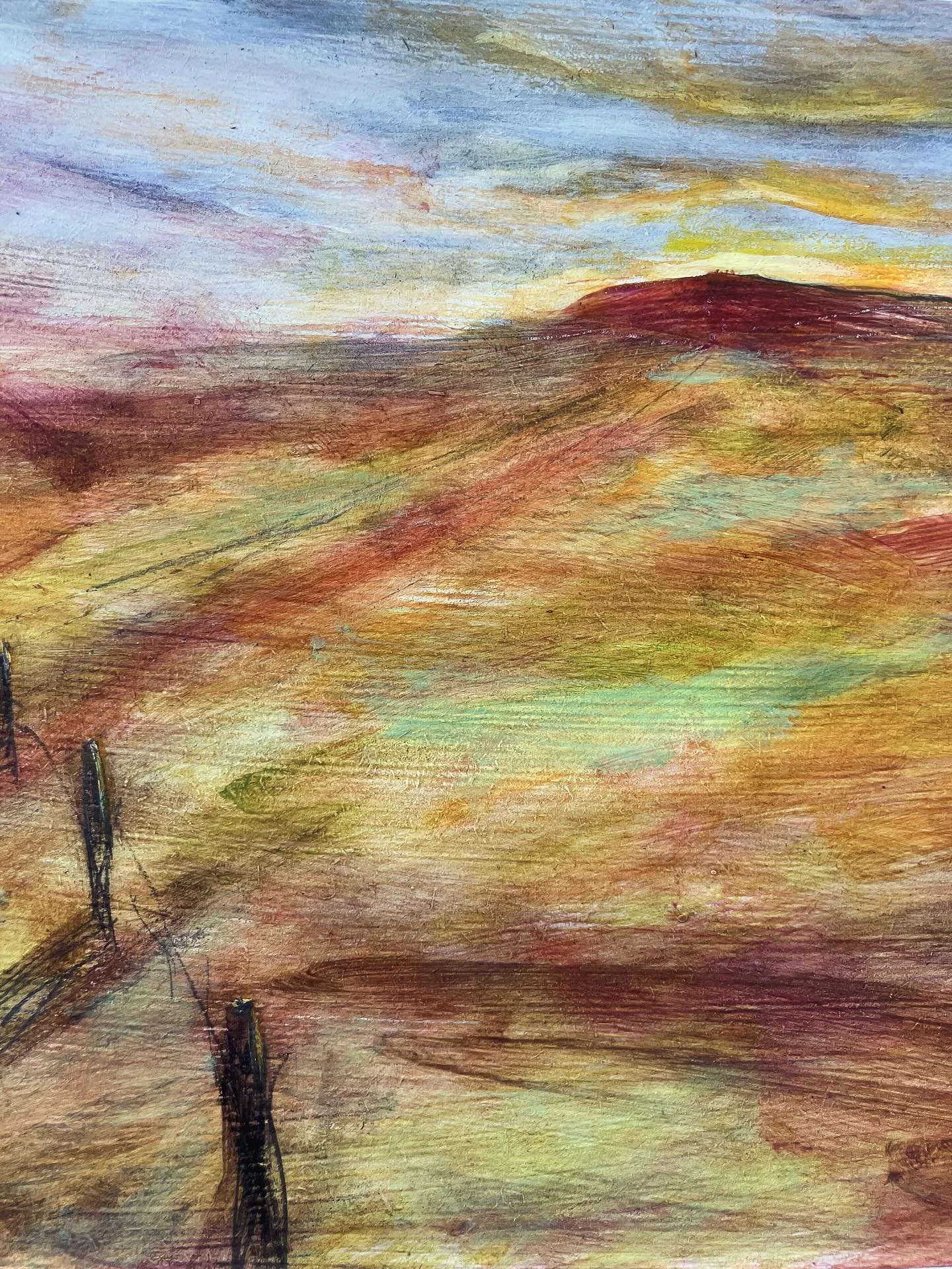 &lsquo;Sunrise or Sunset? A Beginning or an Ending?&rsquo;, 2025.

When we look out onto a landscape we don&rsquo;t just see it with our eyes. We see it coloured by our cultural, emotional, mental and spiritual make-up. Our inner landscape and the ou