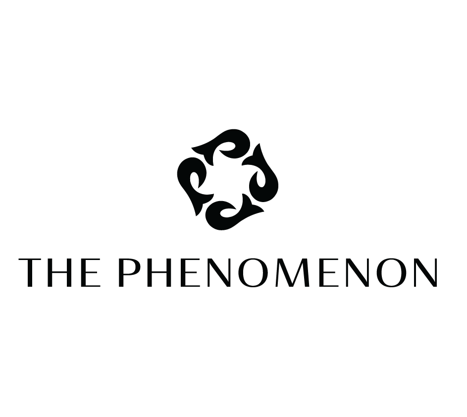 The logo of a company or brand called 'The Phenomenon,' featuring a stylized black geometric symbol above the text.