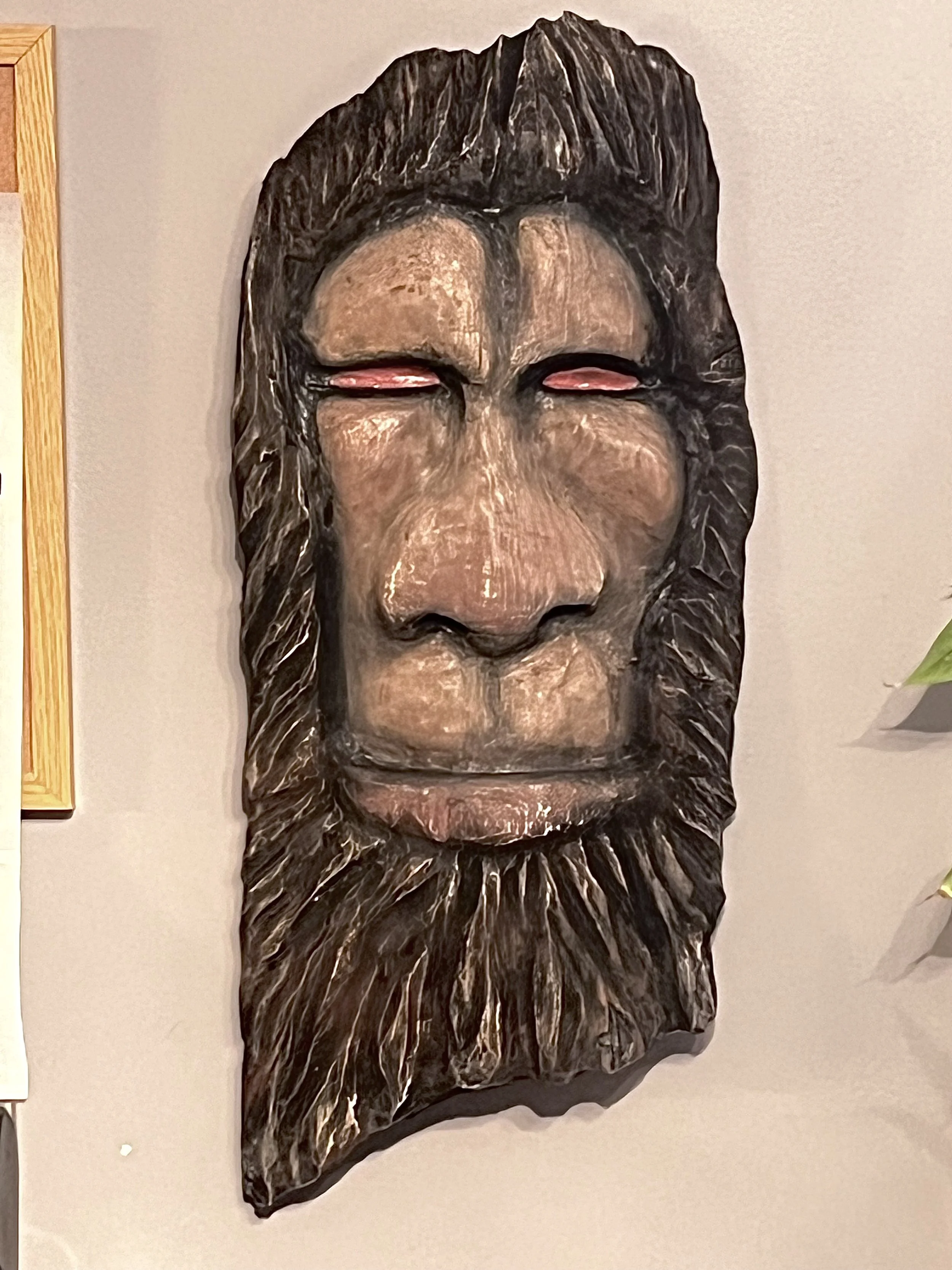 
Some witnesses have experienced seeing bigfoots with glowing red eyes. I depict him with the red eyes because I would say I am in the paranormal bigfoot camp of believers.
 For those who don't know the two camps,
the other is the flesh- and -blooder