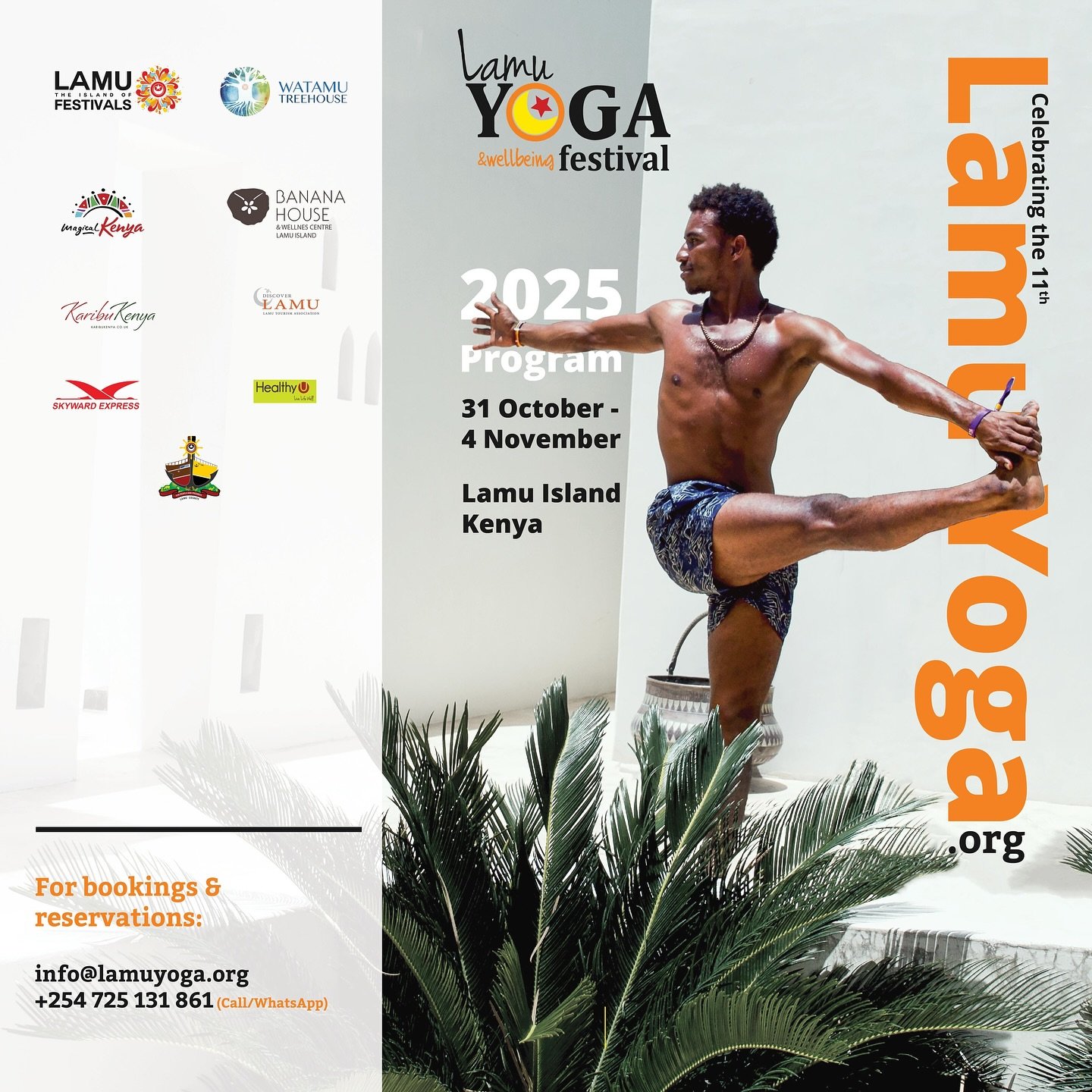 🌞 Join us for the 11th Lamu Yoga Festival! 🧘🏾&zwj;♂️
An unforgettable journey of movement, mindfulness, and magic on the island of Lamu✨ 

📅 31 October &ndash; 4 November 2025
📍 Lamu Island, Kenya

🎟 Ticket Options:

✨ Ticket A:
✔ 5 Days &amp; 